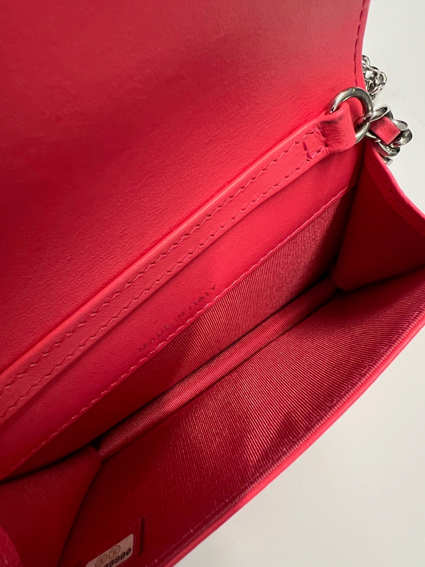 Chanel Pink Caviar Camellia Embossed Chain Belt Bag