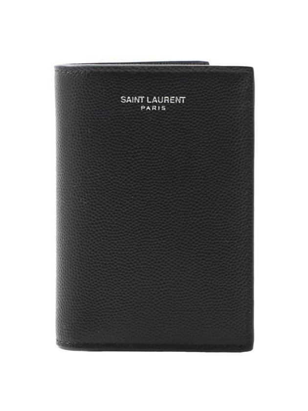 Luxury Saint Laurent Trending 2025 Logo Grain Leather Half Wallet Black