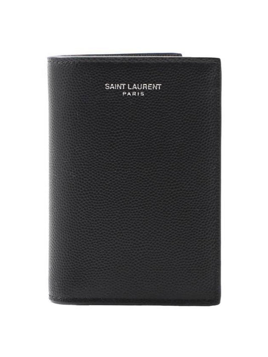 Luxury Saint Laurent Trending 2025 Logo Grain Leather Half Wallet Black