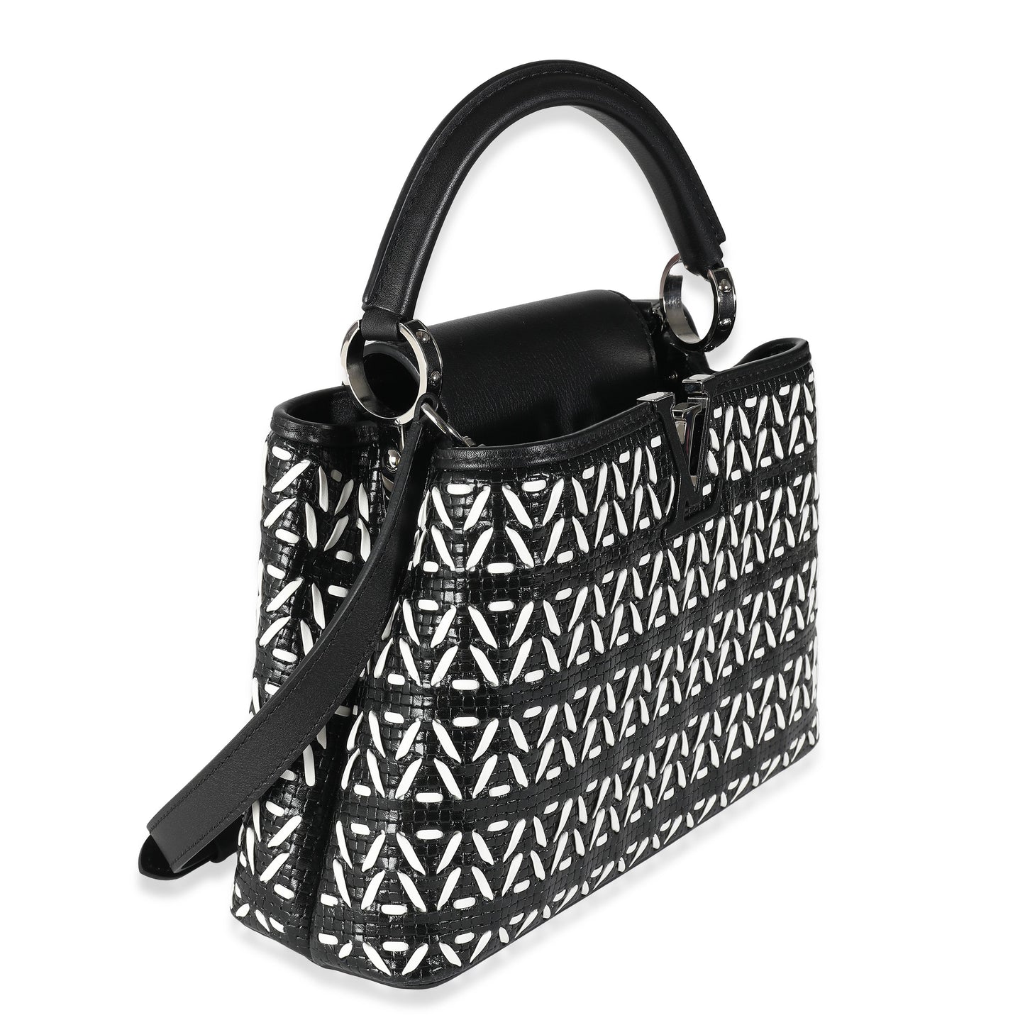Louis Vuitton Black White Woven Calfskin Tressage Capucines BB