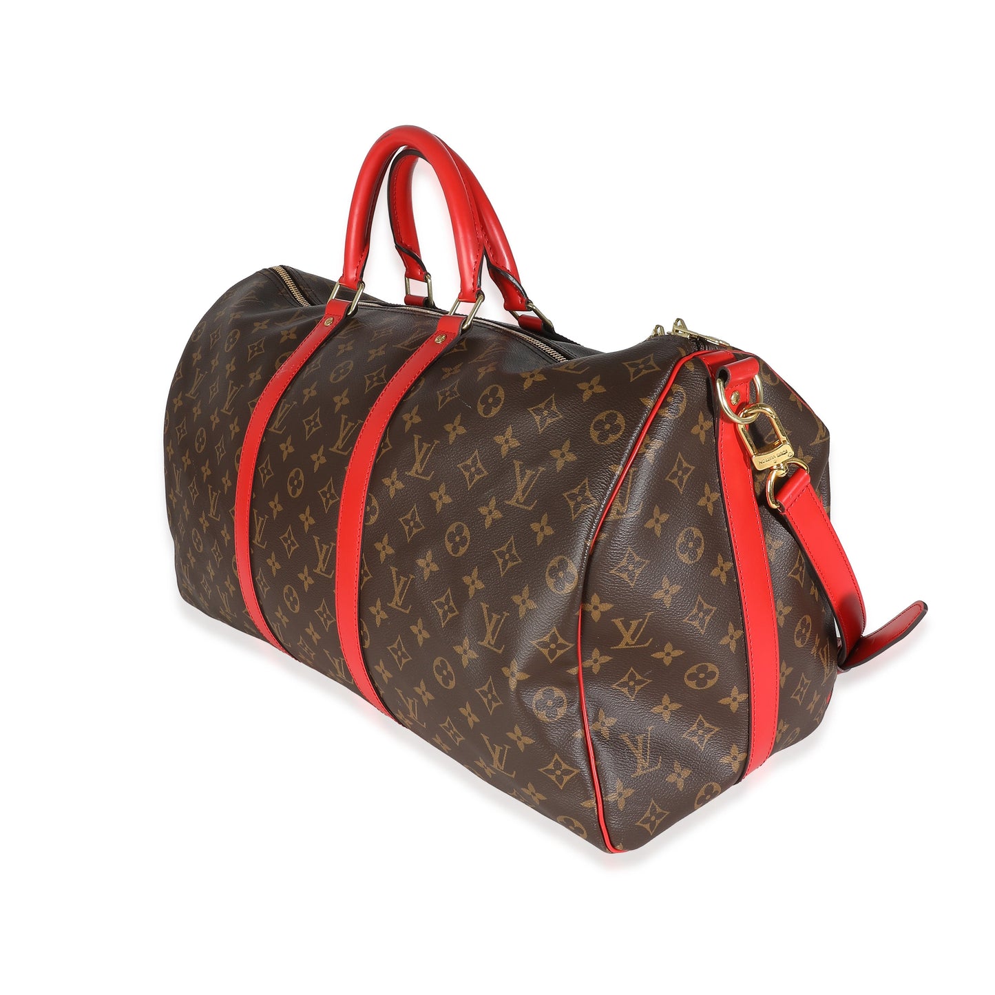 Louis Vuitton Red Monogram Macassar Canvas Keepall Bandouliere 50