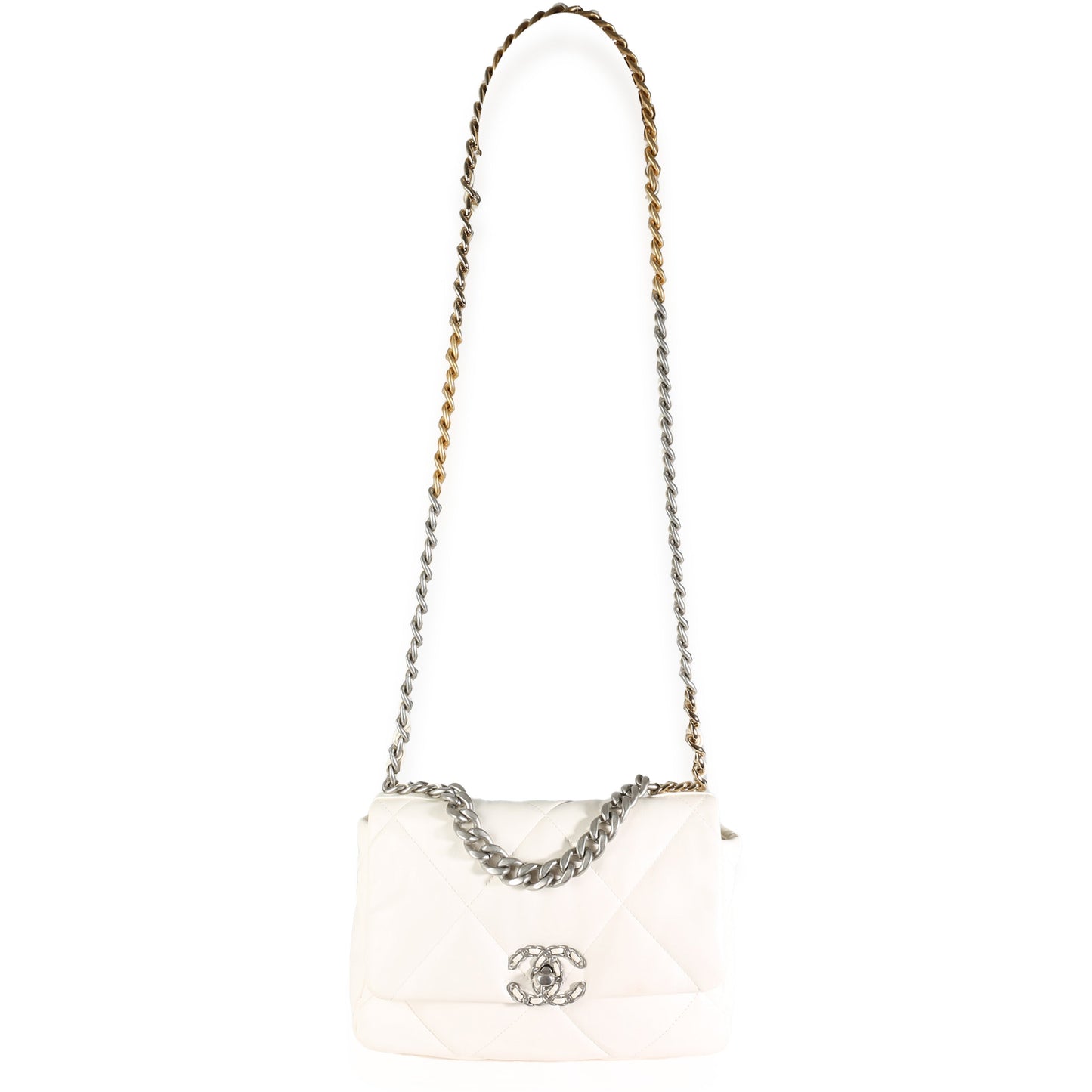 Chanel White Quilted Lambskin Small Chanel 19 Flap Bag