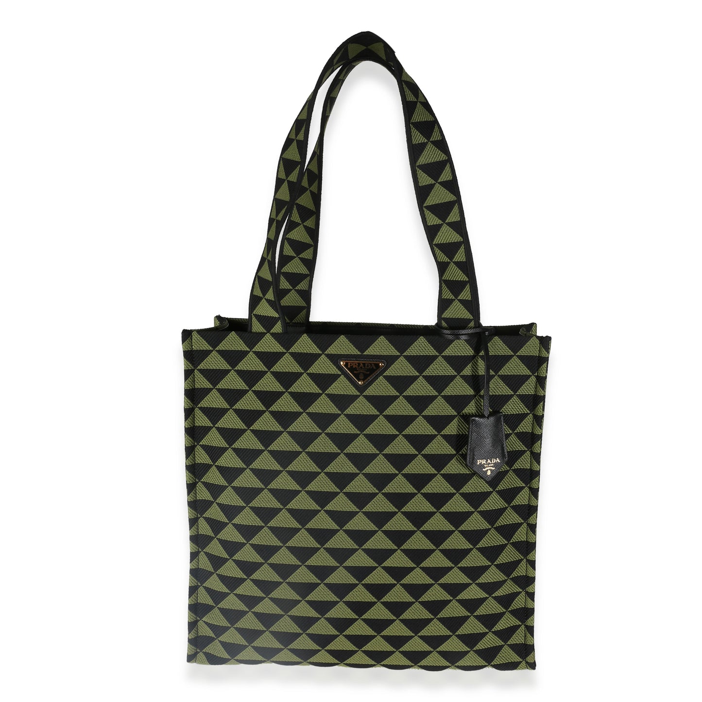 Prada Black Green Jacquard Triangolo Symbole Shopping Tote