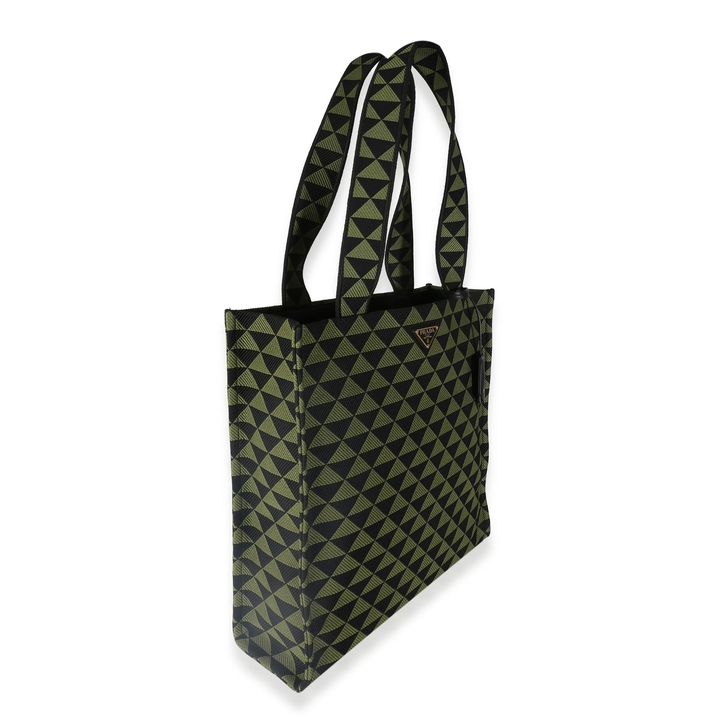Prada Black Green Jacquard Triangolo Symbole Shopping Tote