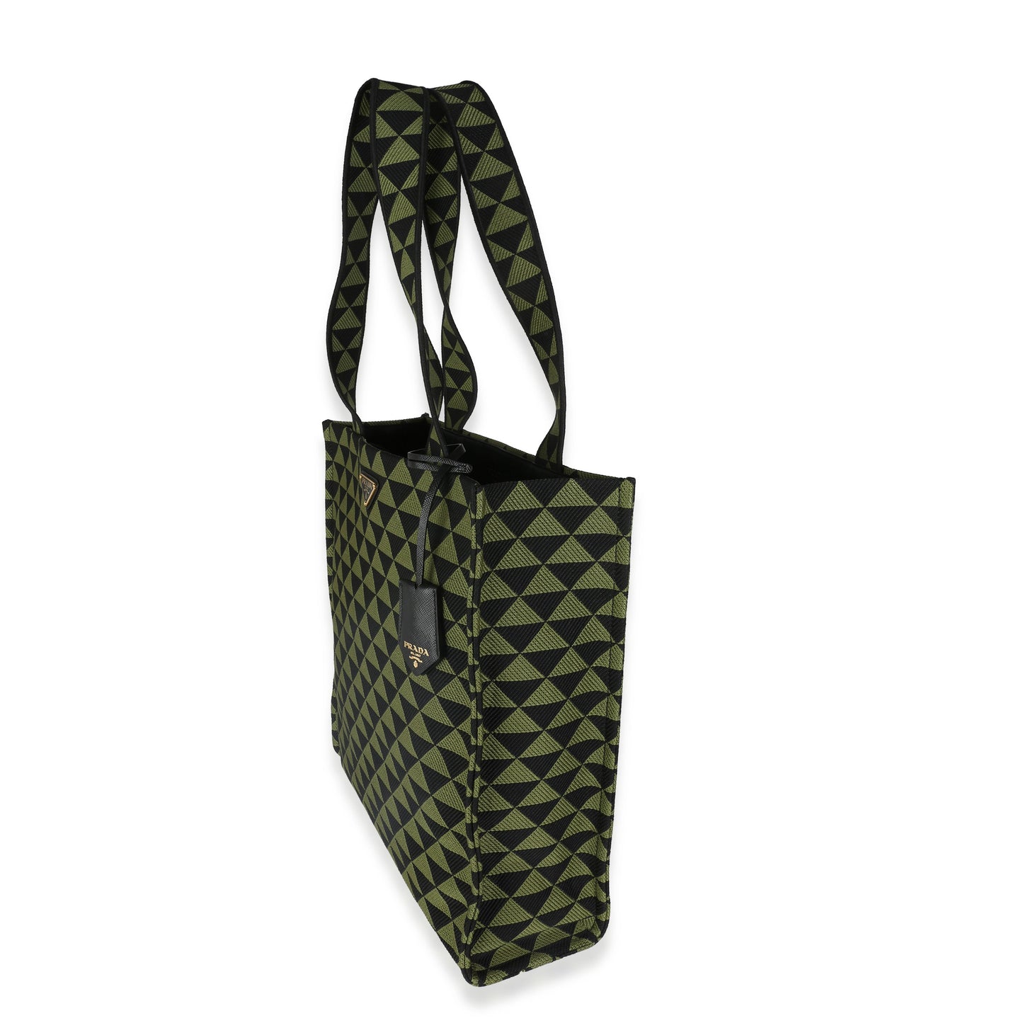 Prada Black Green Jacquard Triangolo Symbole Shopping Tote