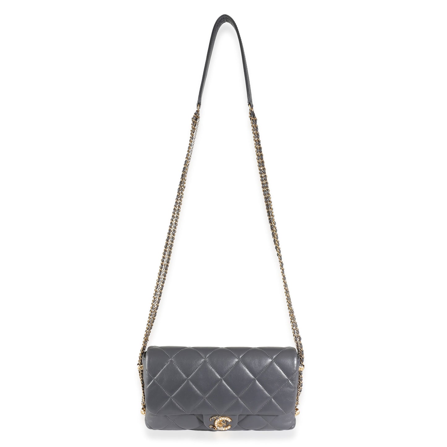 Chanel Gray Quilted Lambskin Crush On Chains Flap Bag