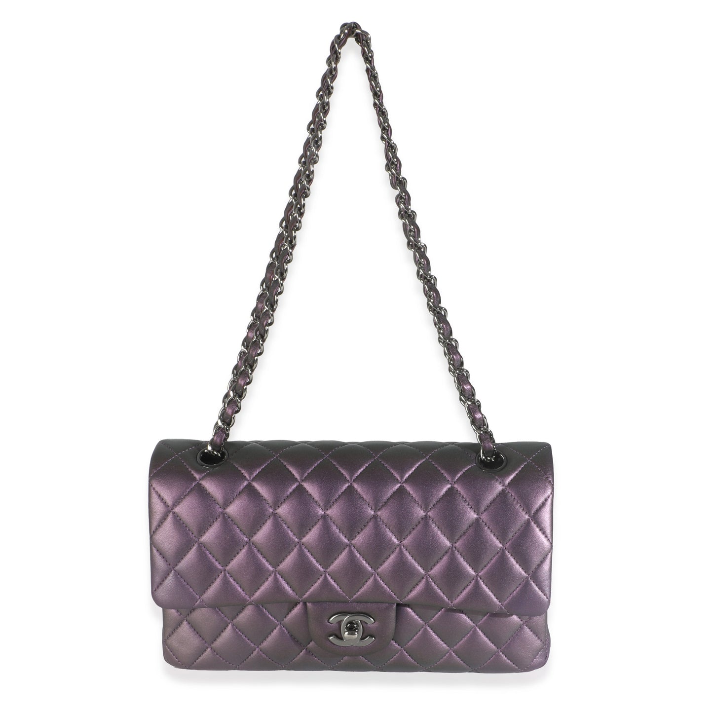 Chanel Purple Quilted Iridescent Lambskin Medium Classic Double Flap Bag