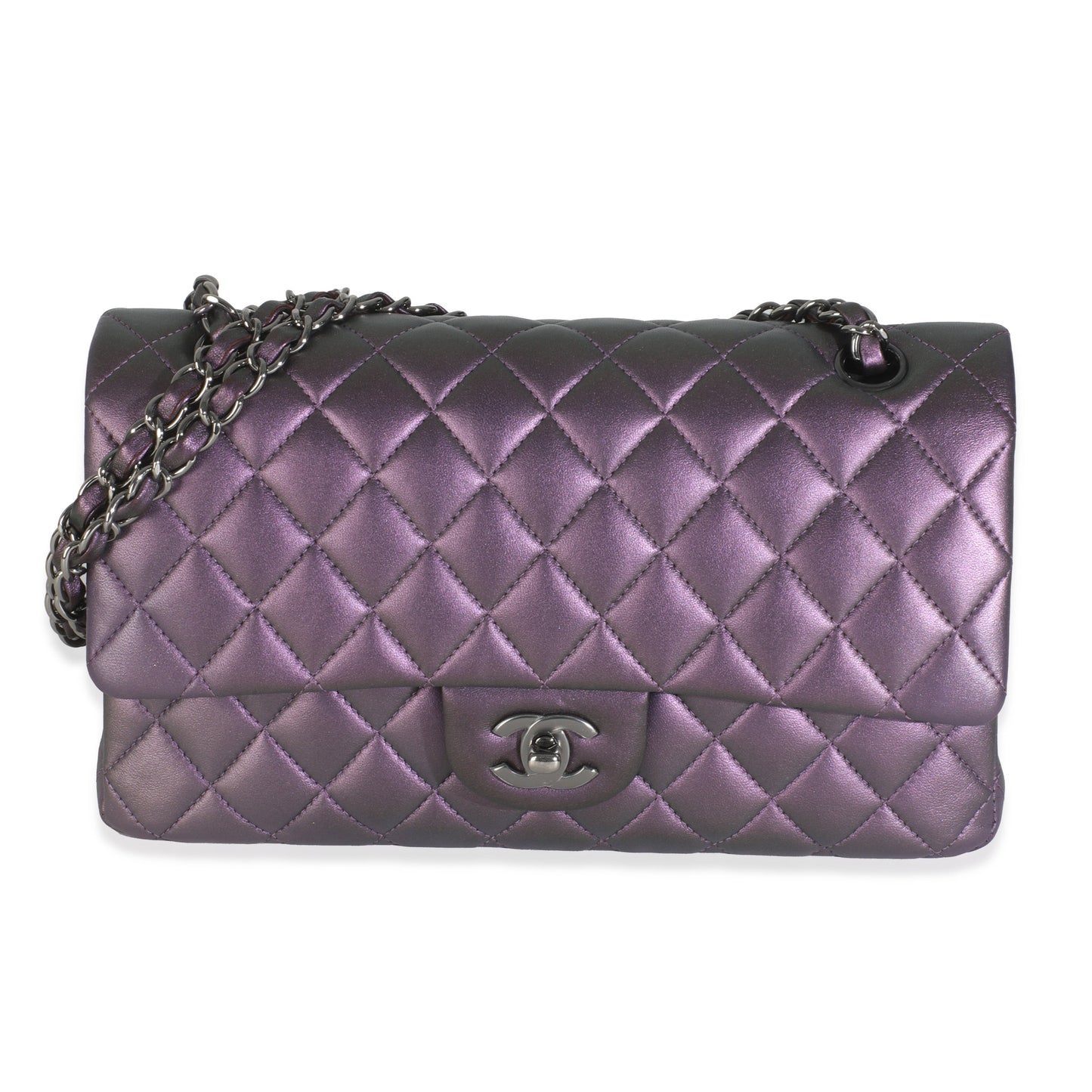 Chanel Purple Quilted Iridescent Lambskin Medium Classic Double Flap Bag
