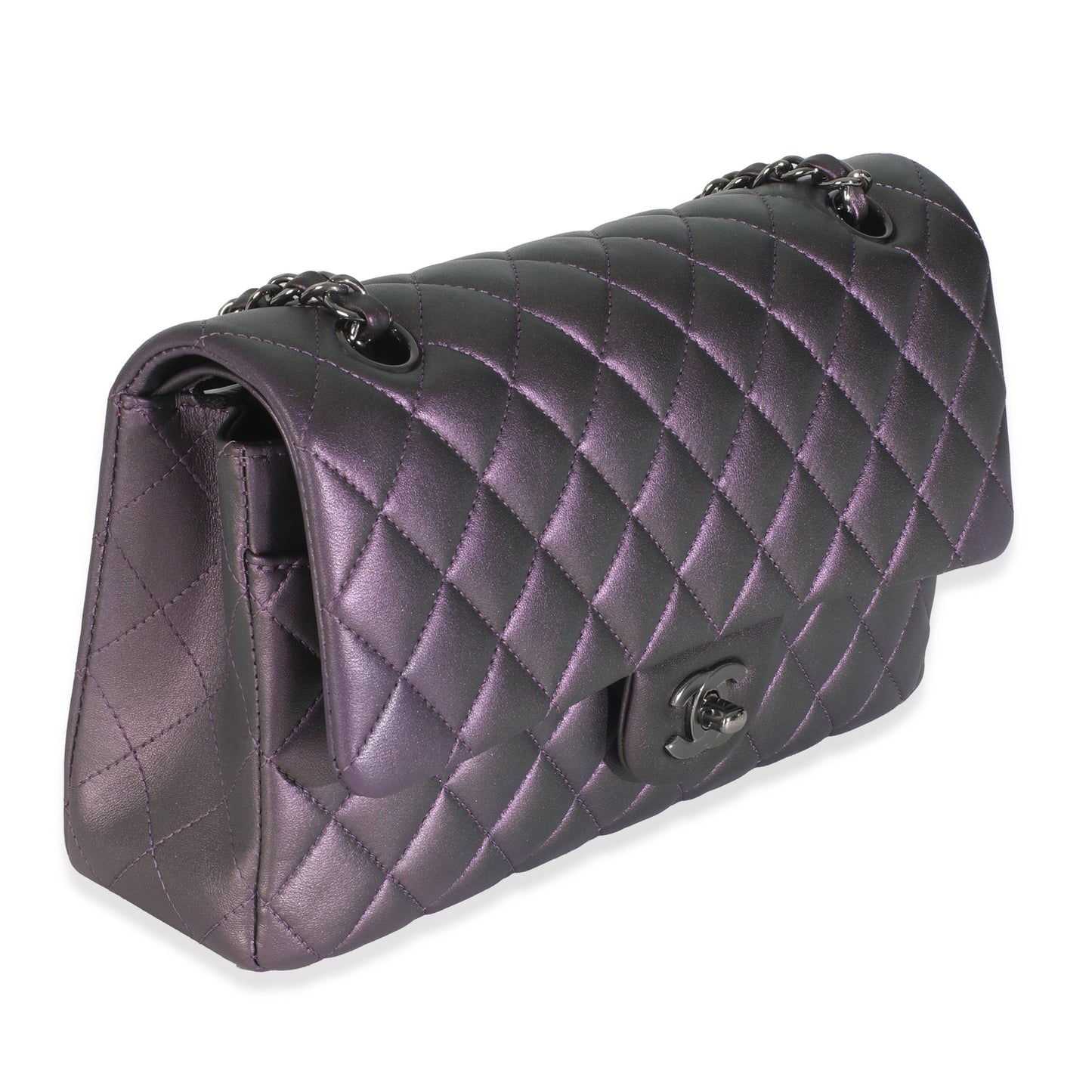 Chanel Purple Quilted Iridescent Lambskin Medium Classic Double Flap Bag