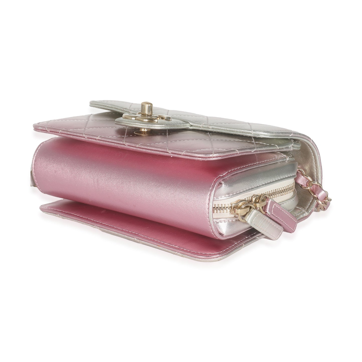 Chanel Gold Pink Ombre Metallic Lambskin Like A Wallet Flap Bag