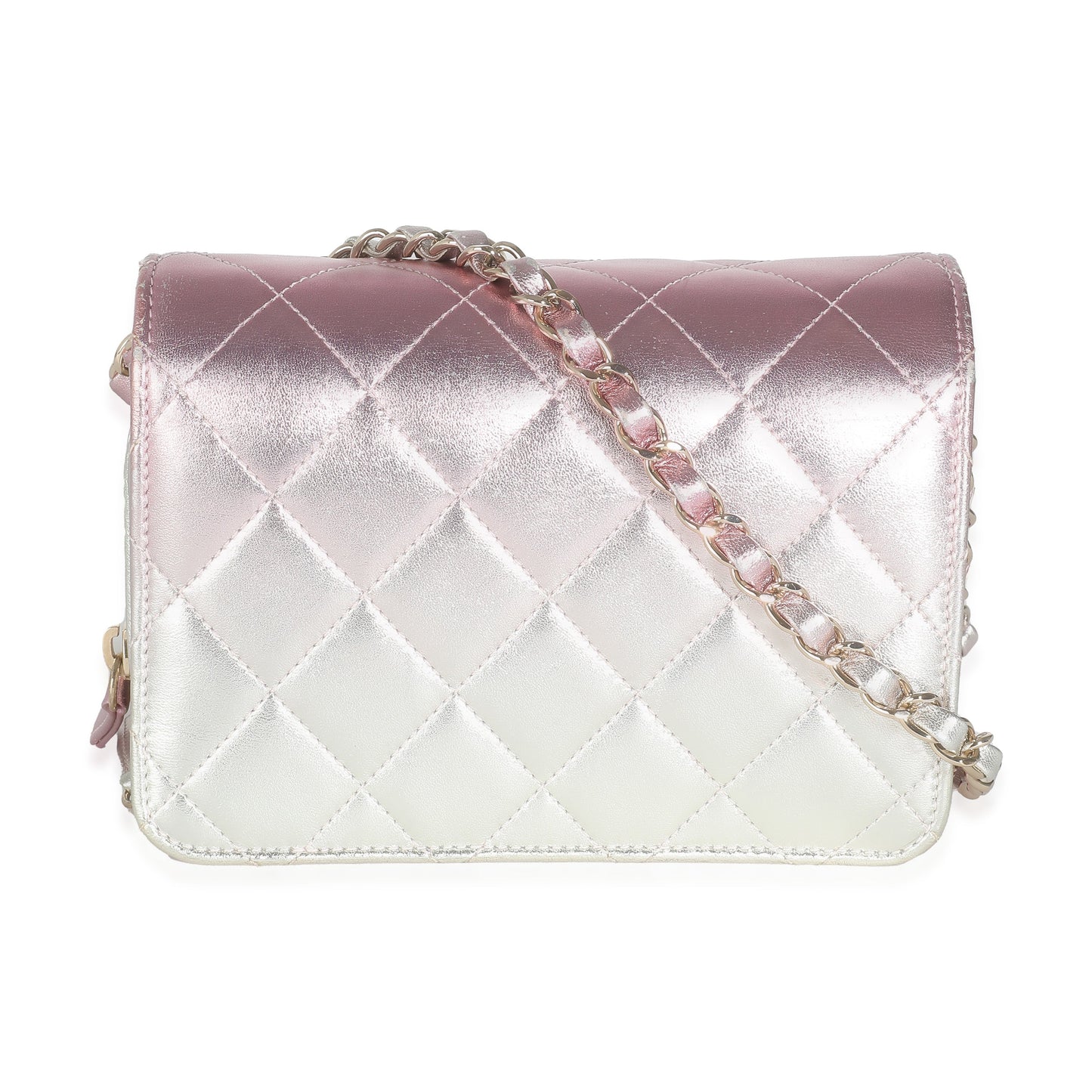Chanel Gold Pink Ombre Metallic Lambskin Like A Wallet Flap Bag