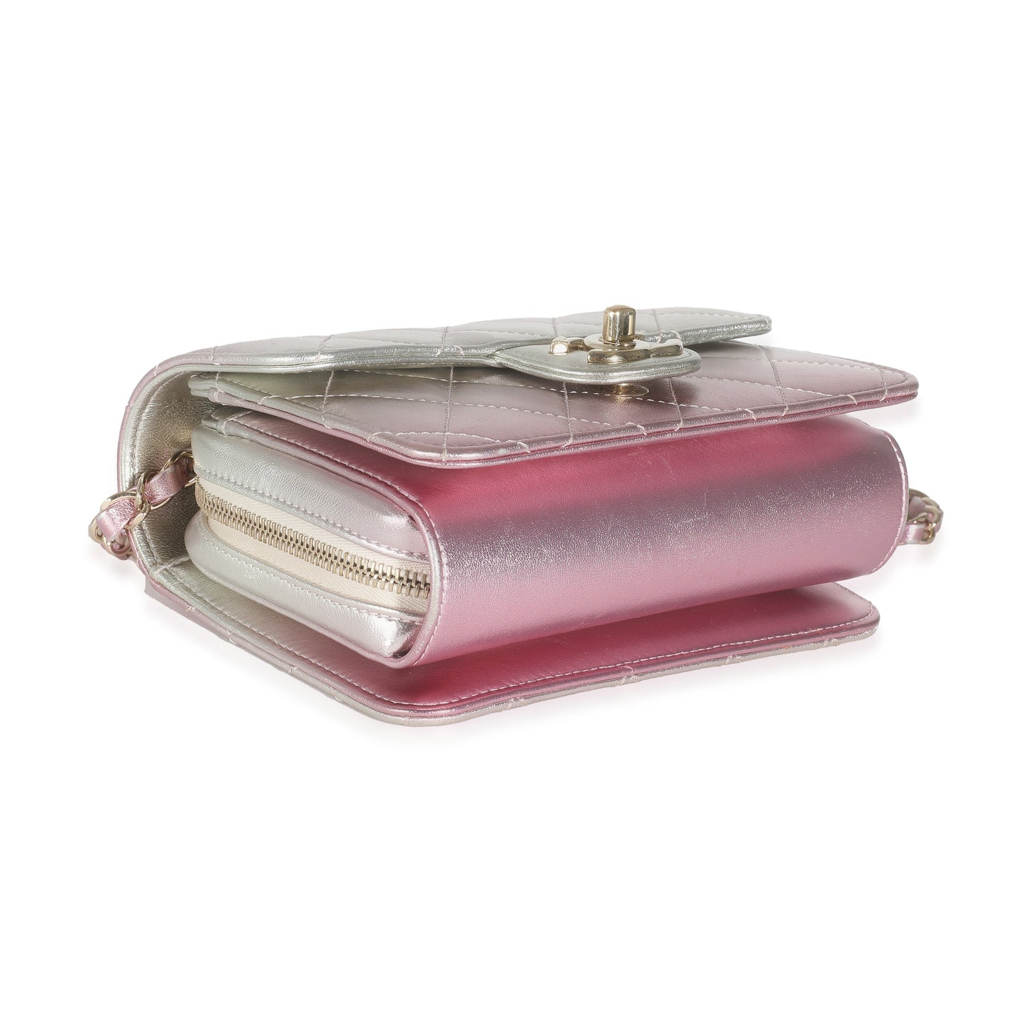 Chanel Gold Pink Ombre Metallic Lambskin Like A Wallet Flap Bag