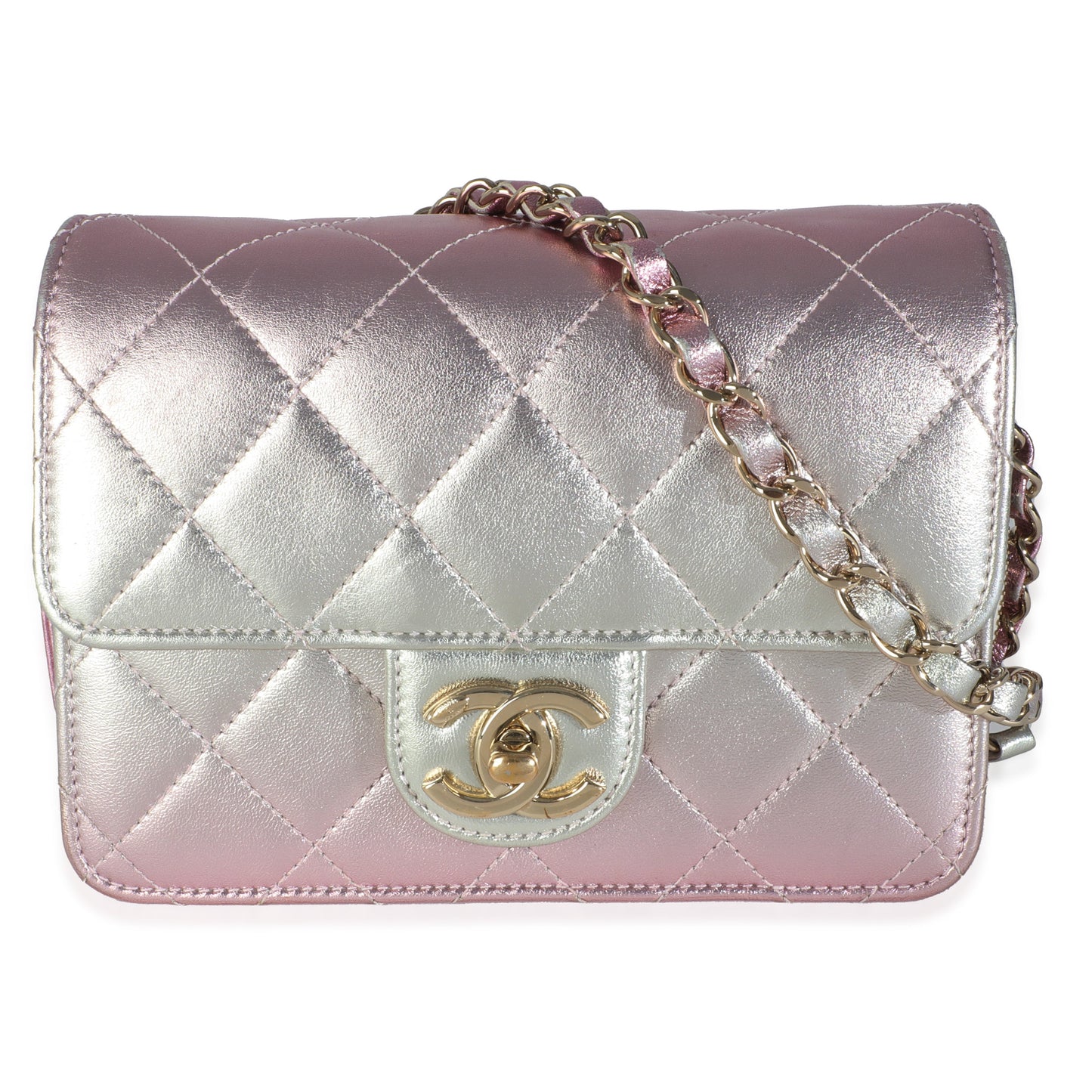 Chanel Gold Pink Ombre Metallic Lambskin Like A Wallet Flap Bag