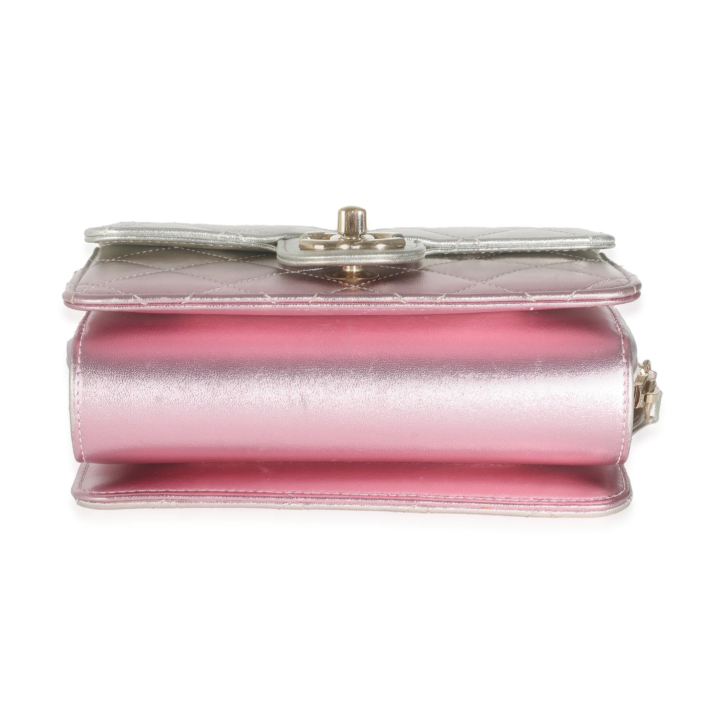 Chanel Gold Pink Ombre Metallic Lambskin Like A Wallet Flap Bag