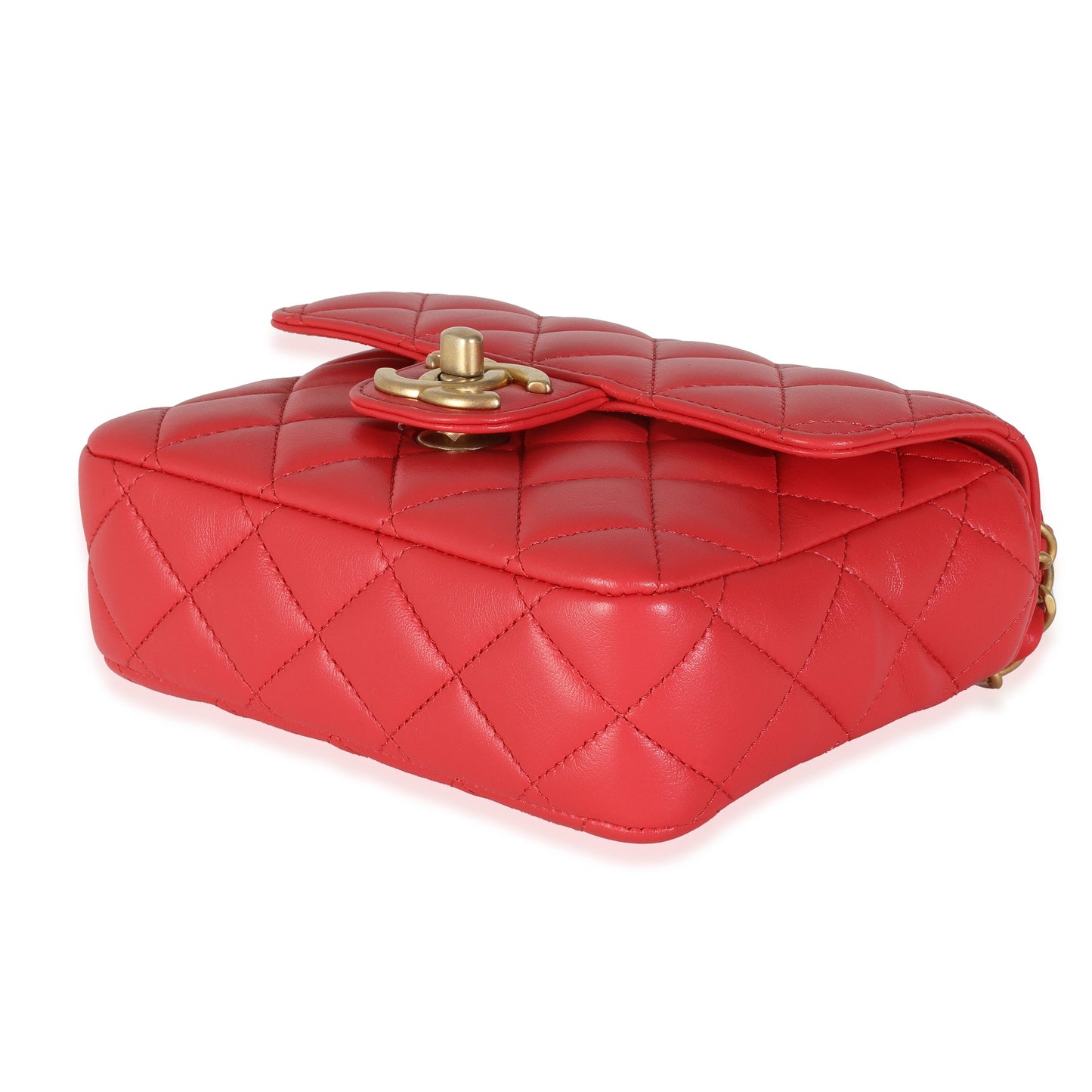 Chanel Red Quilted Lambskin Coco Pins Mini Flap Bag