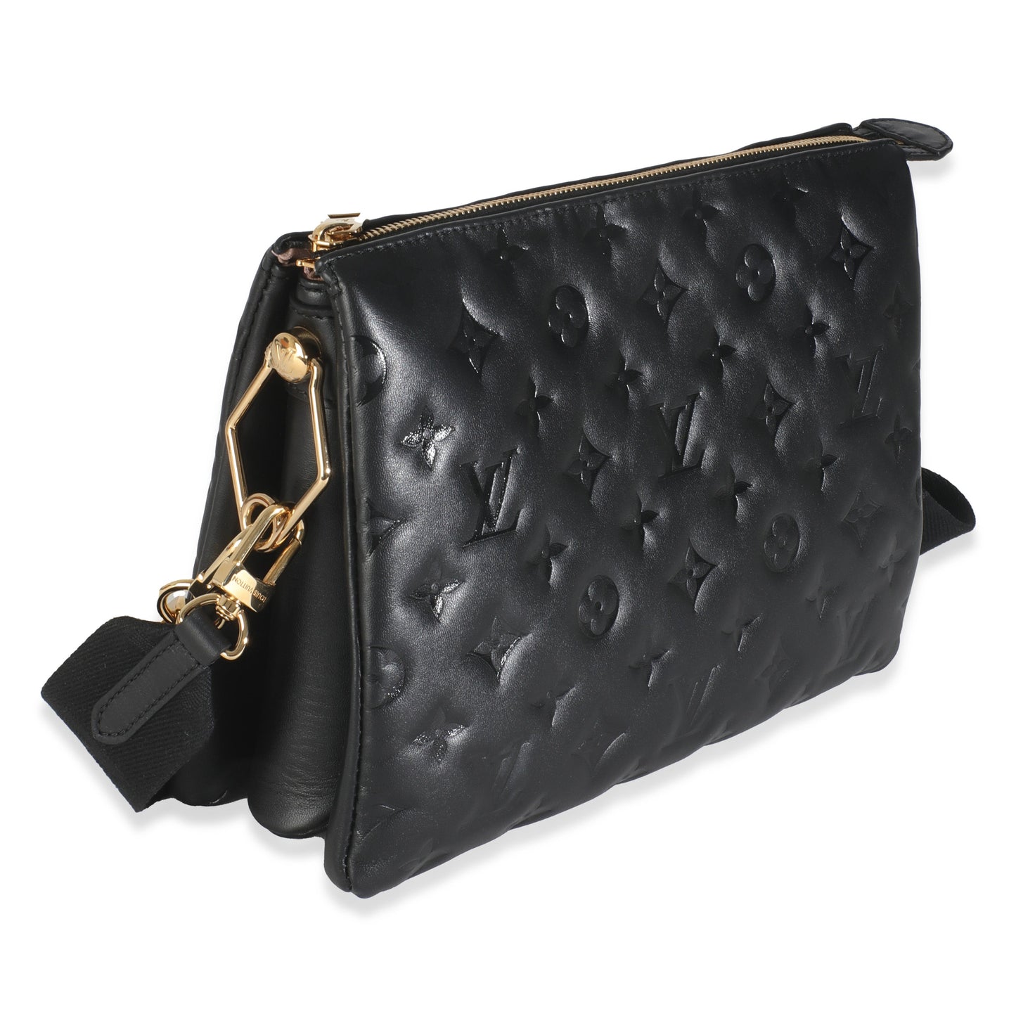 Louis Vuitton Black Lambskin Embossed Monogram Coussin PM