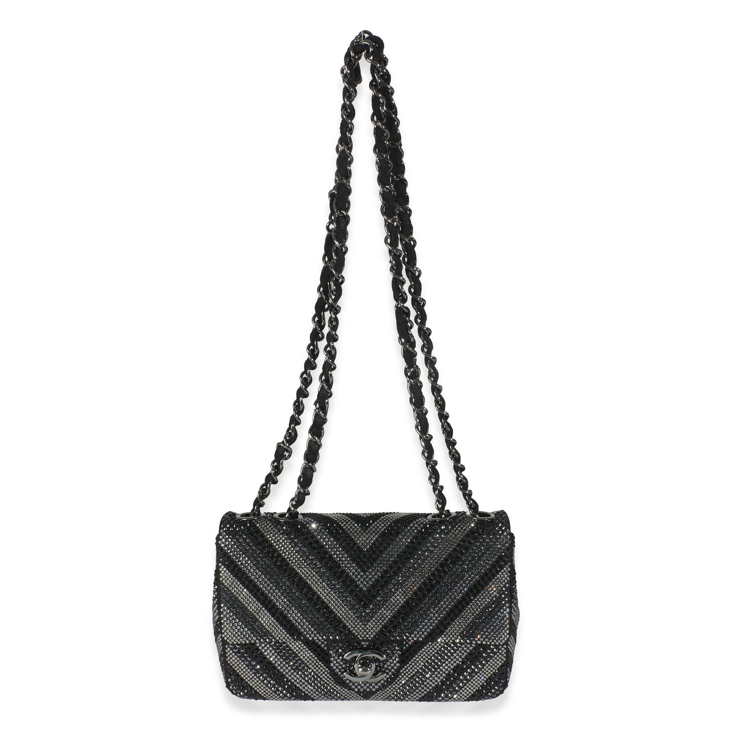 Chanel Black Strass CC Chevron Mini Flap Bag