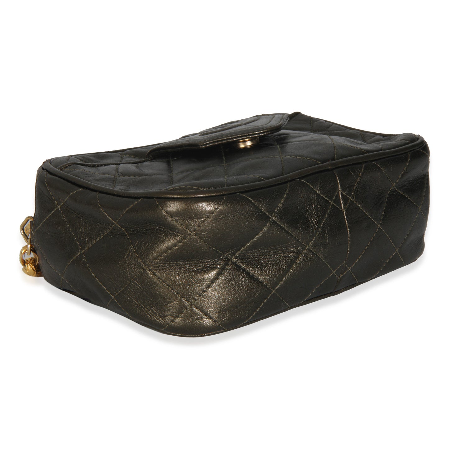 Chanel Vintage Metallic Green Quilted Lambskin Tassel Camera Bag