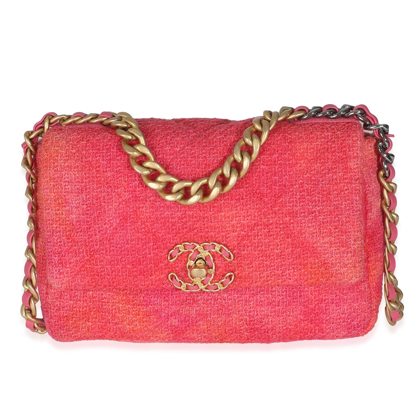 Chanel Coral Pink Tweed Quilted Medium Chanel 19 Flap Bag