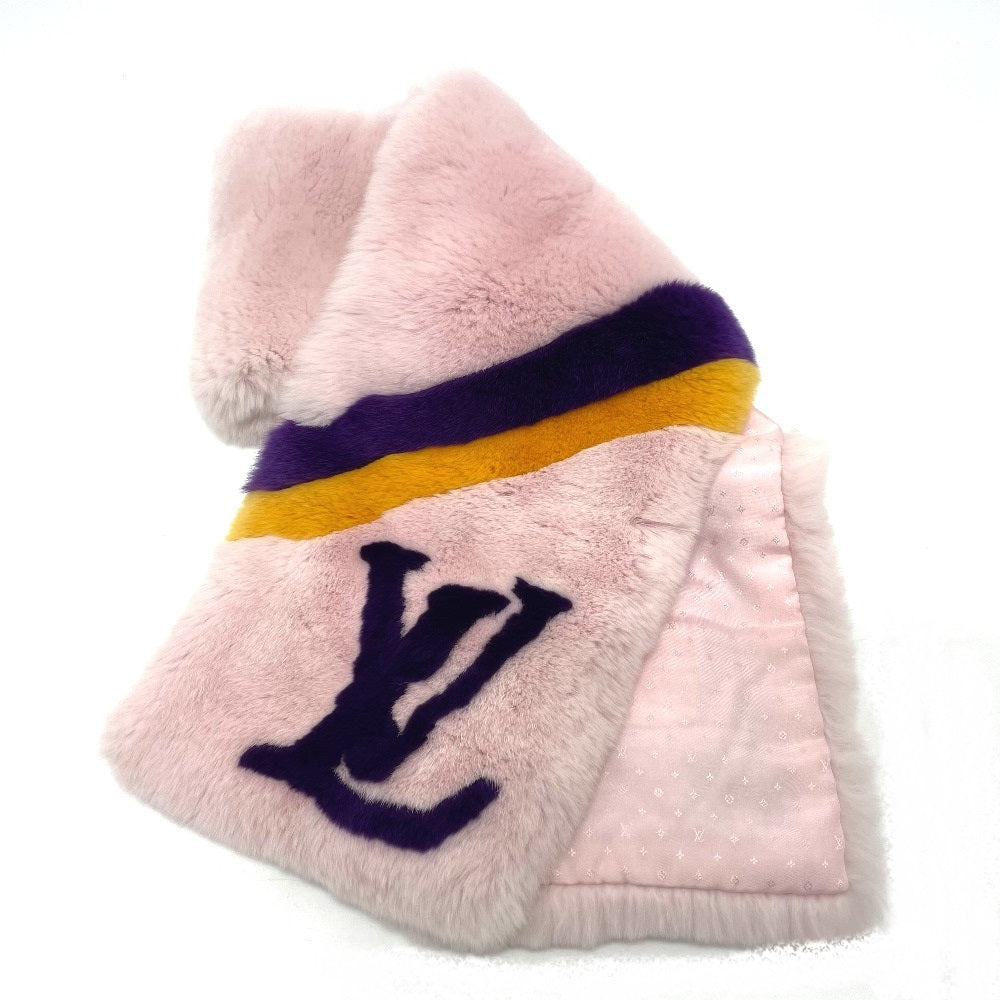 LOUIS VUITTON Scarf M70272 Silk, Fur pink LV logo Escalp Women