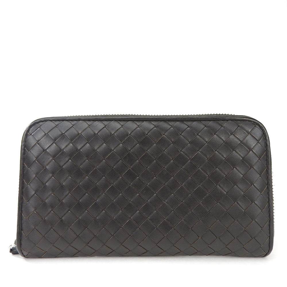 BOTTEGAVENETA Long Wallet Purse Calfskin Dark brown INTRECCIATO mens