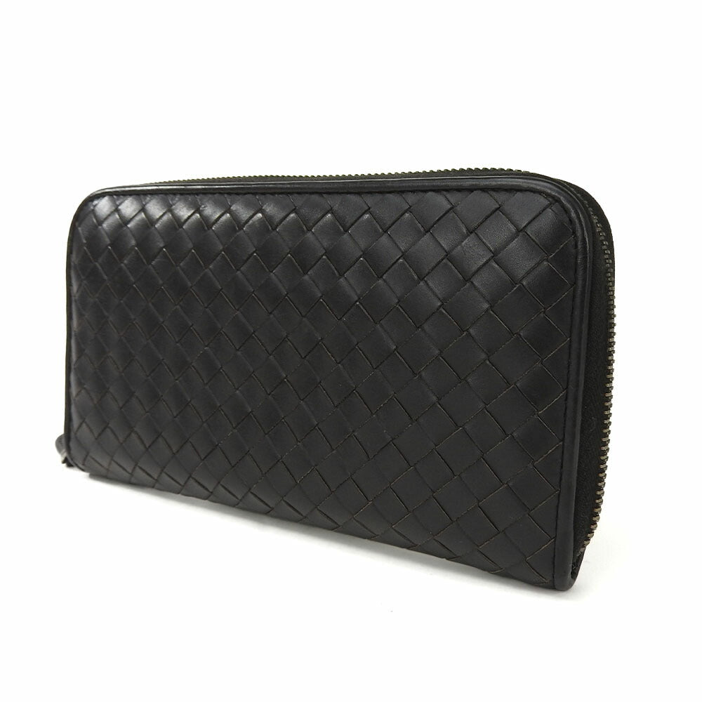 BOTTEGAVENETA Long Wallet Purse Calfskin Dark brown INTRECCIATO mens