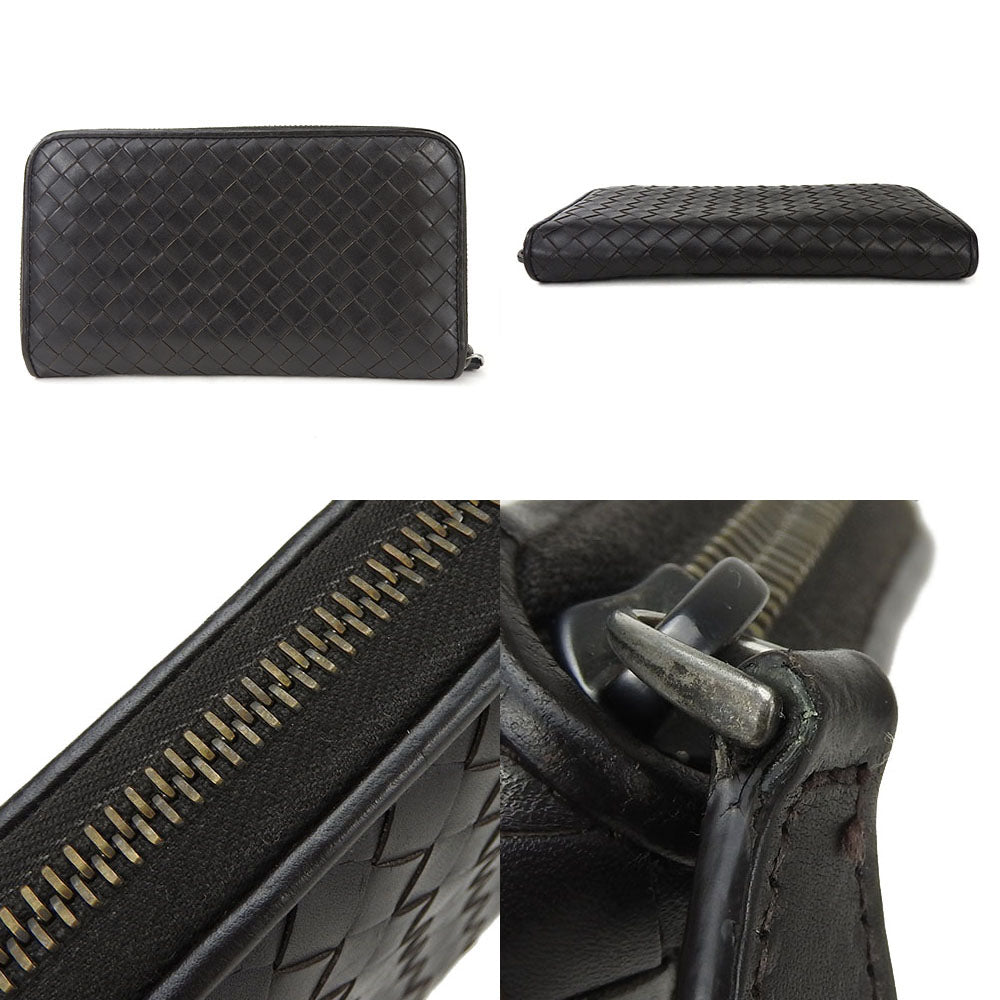 BOTTEGAVENETA Long Wallet Purse Calfskin Dark brown INTRECCIATO mens