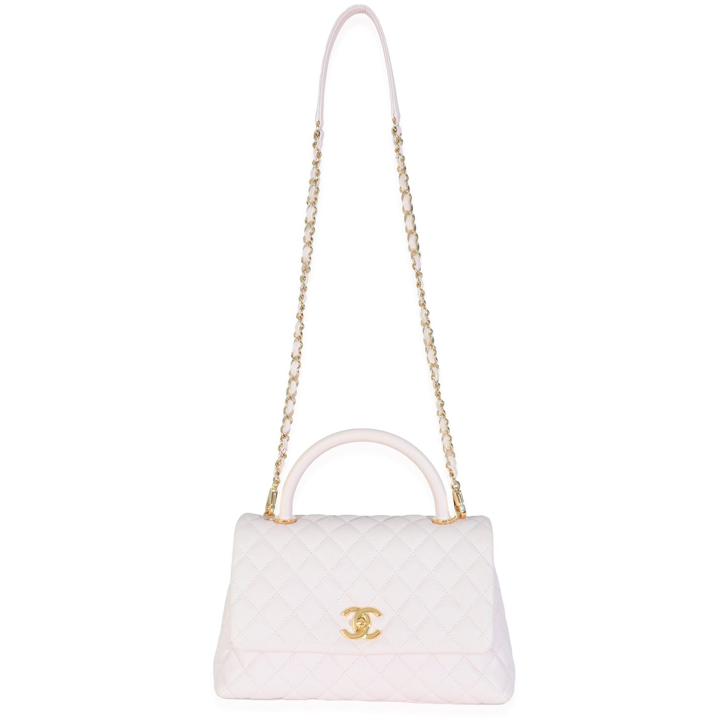 Chanel Light Pink Quilted Caviar Medium Coco Top Handle Handbag