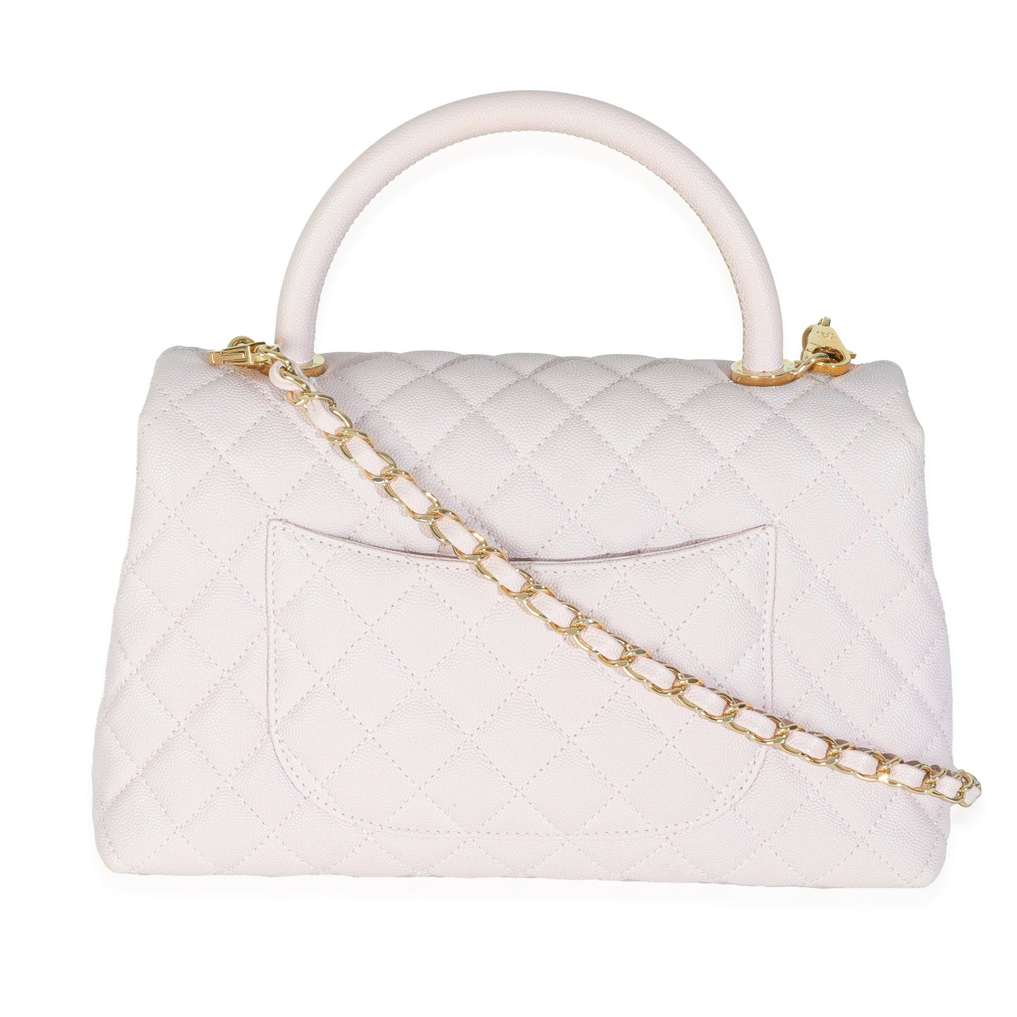 Chanel Light Pink Quilted Caviar Medium Coco Top Handle Handbag