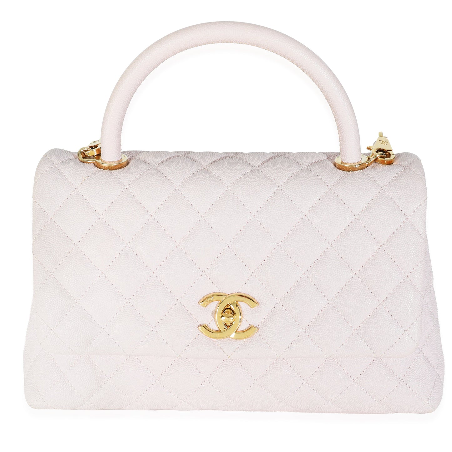 Chanel Light Pink Quilted Caviar Medium Coco Top Handle Handbag