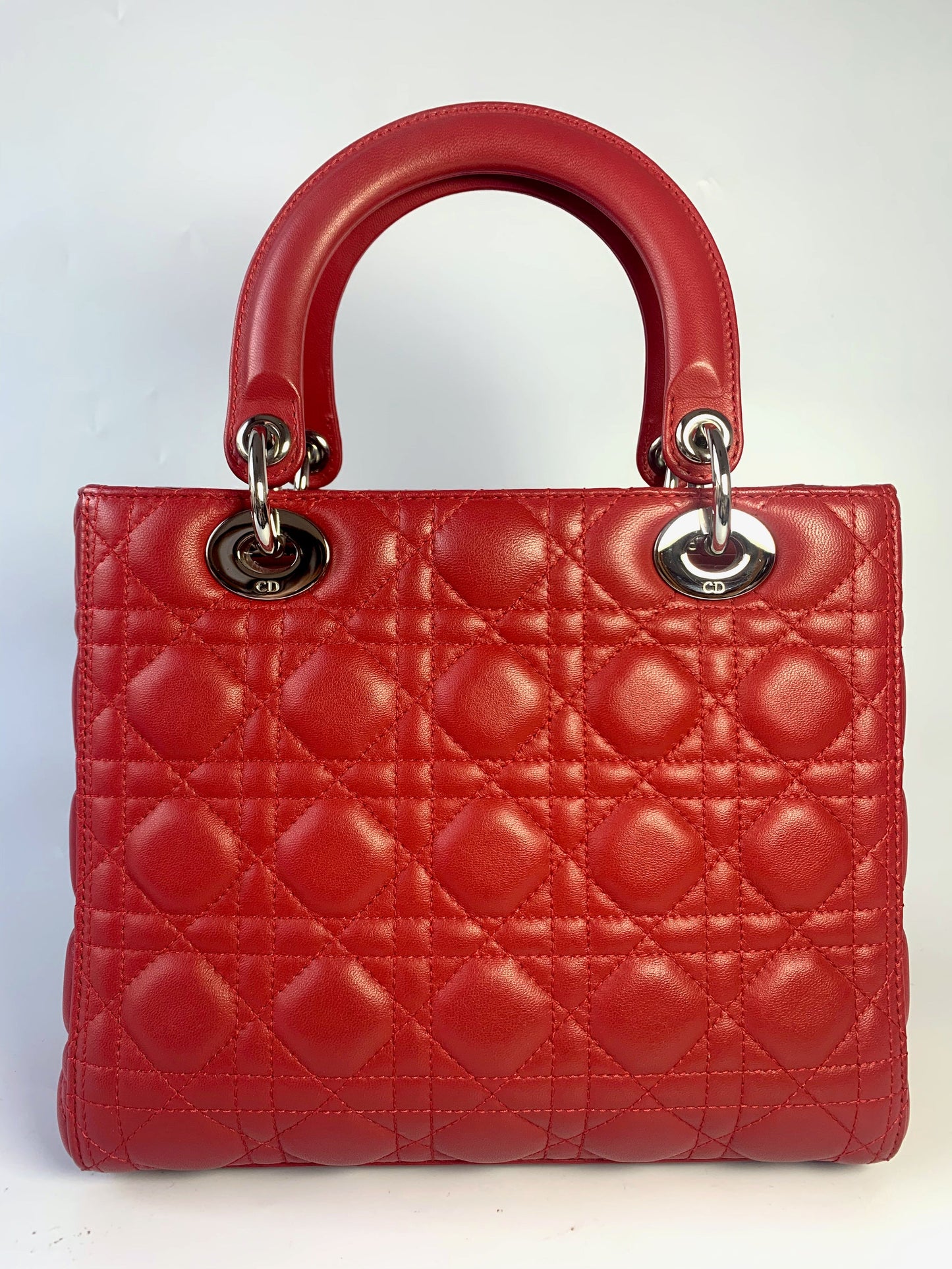 Lady Dior Medium Bag Red Lambskin Cannage Leather