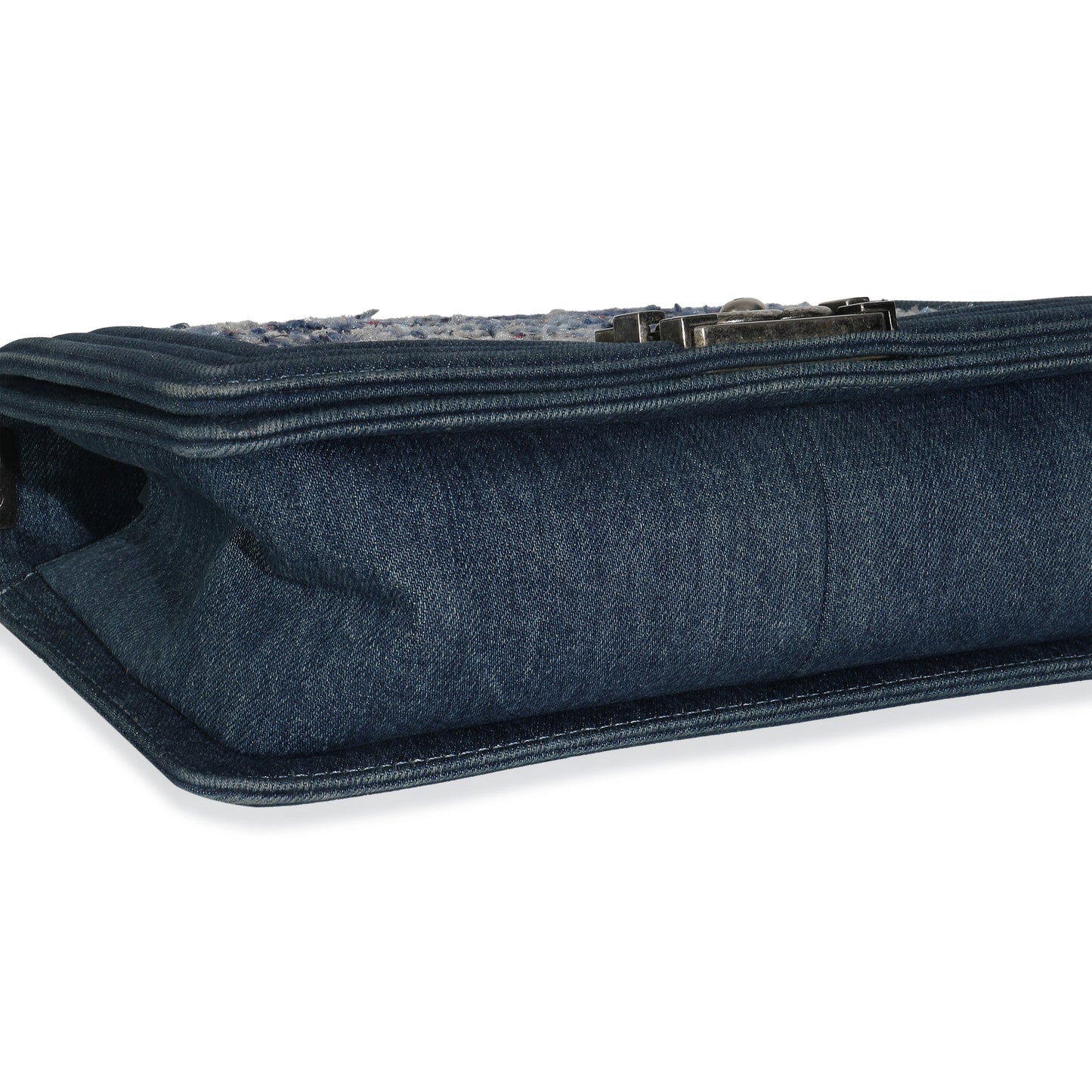 Chanel Blue Multicolor Denim Quilted Tweed Old Medium Boy Bag