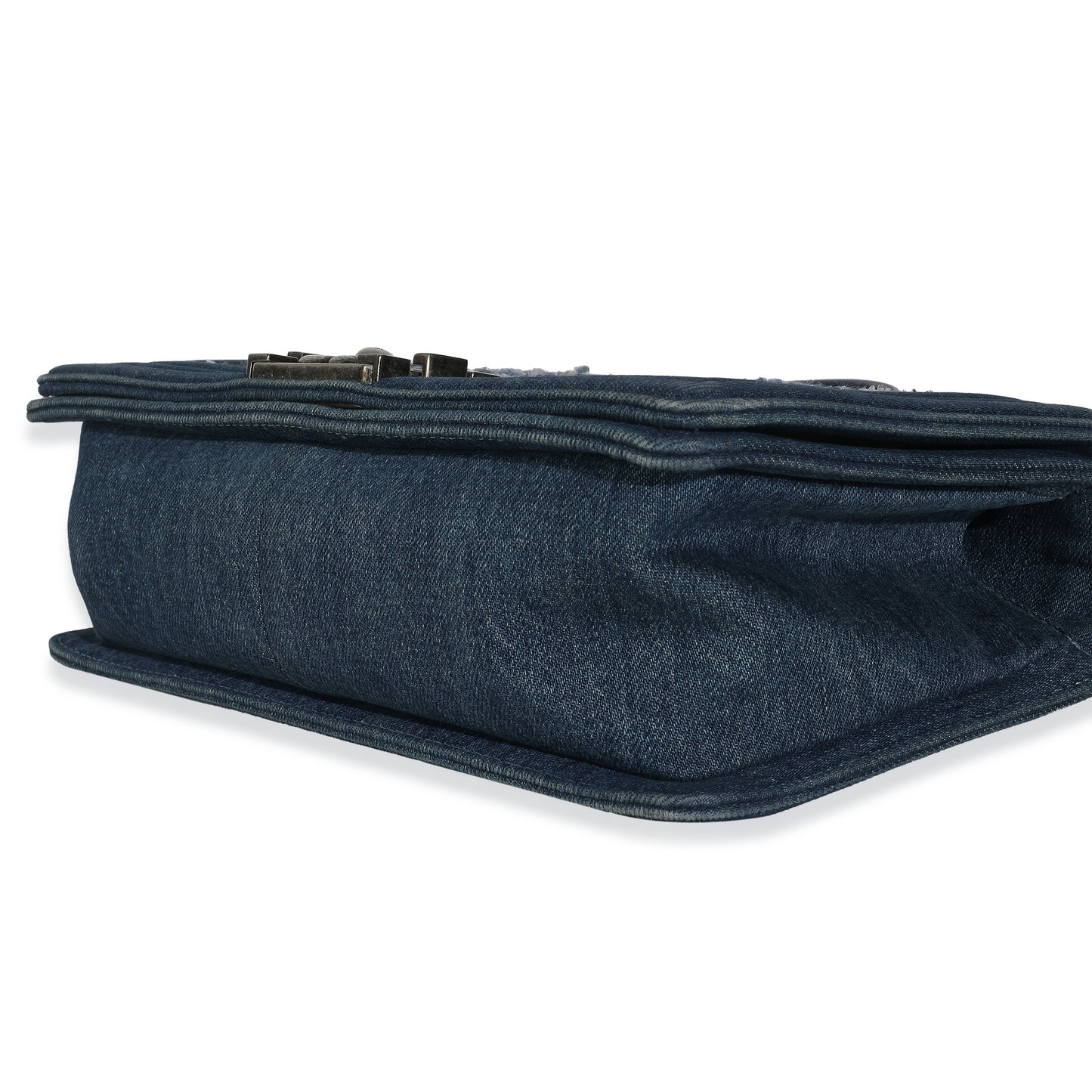 Chanel Blue Multicolor Denim Quilted Tweed Old Medium Boy Bag