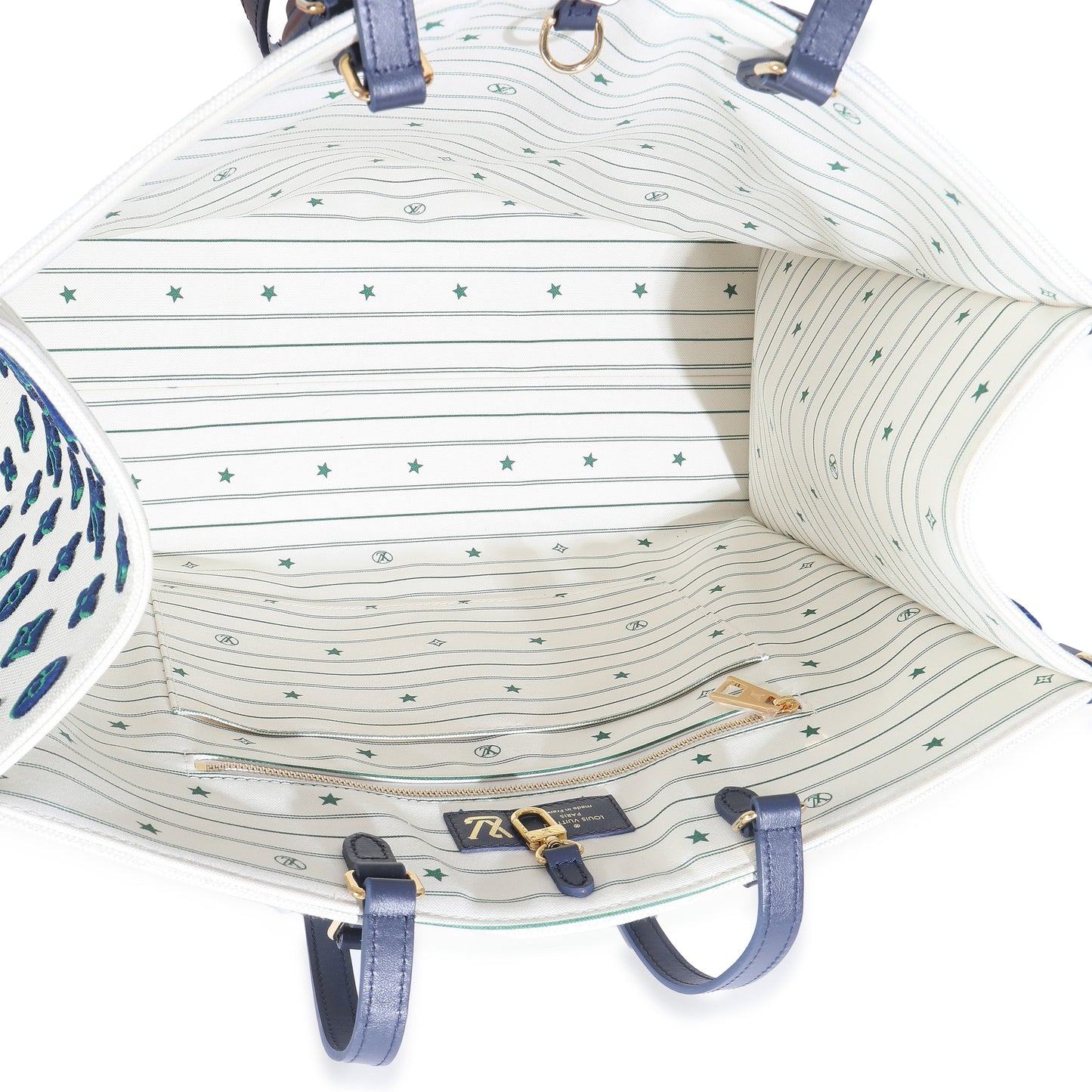 Louis Vuitton Blue Beige Jacquard Embroidered Tufted Monogram Hamptons Onthego G
