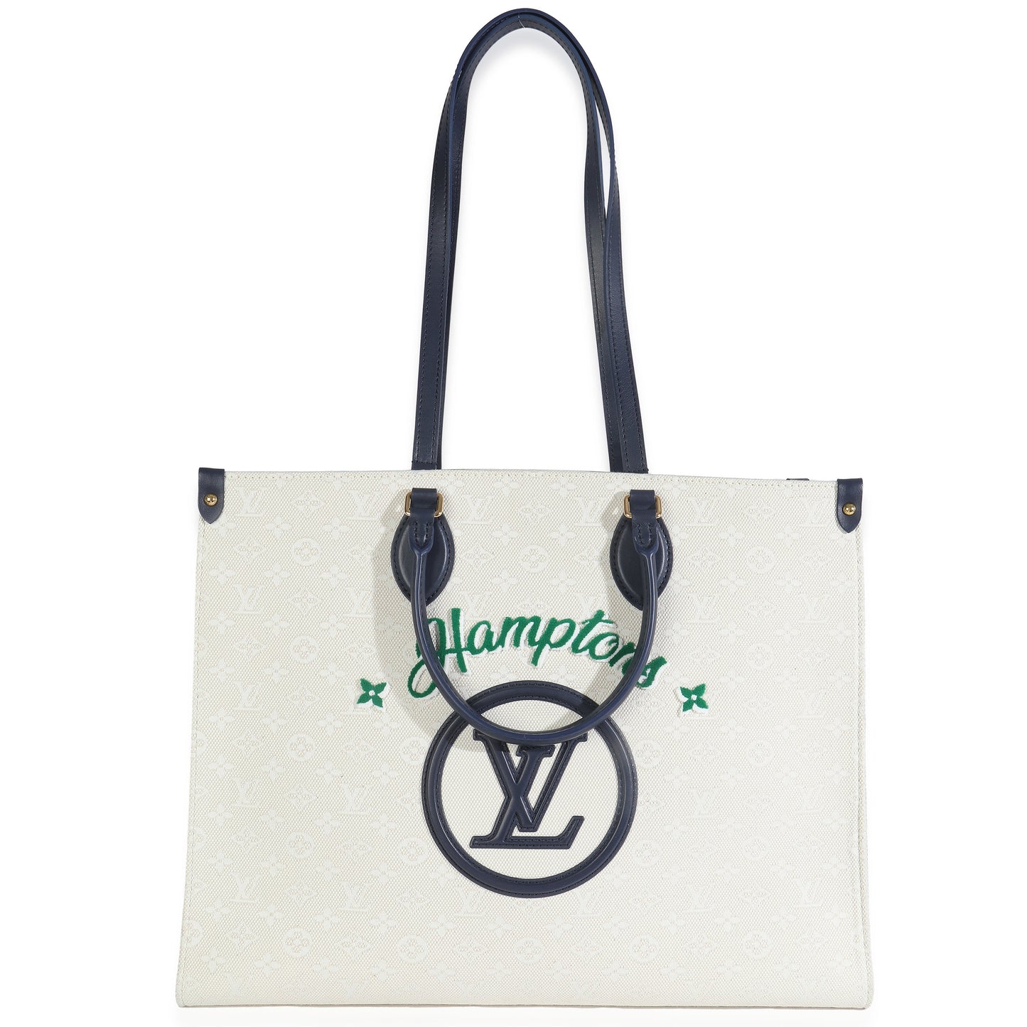 Louis Vuitton Blue Beige Jacquard Embroidered Tufted Monogram Hamptons Onthego G