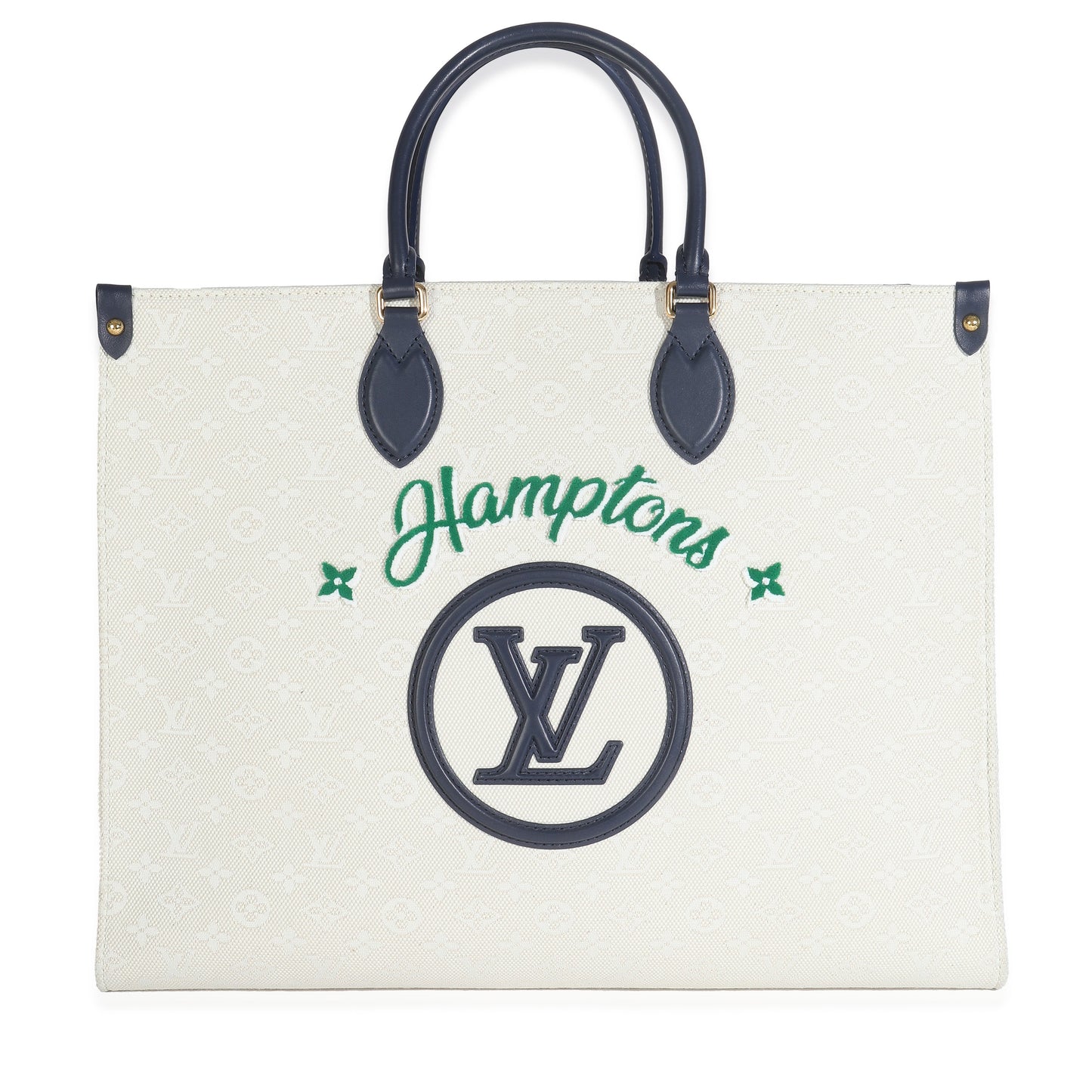Louis Vuitton Blue Beige Jacquard Embroidered Tufted Monogram Hamptons Onthego G