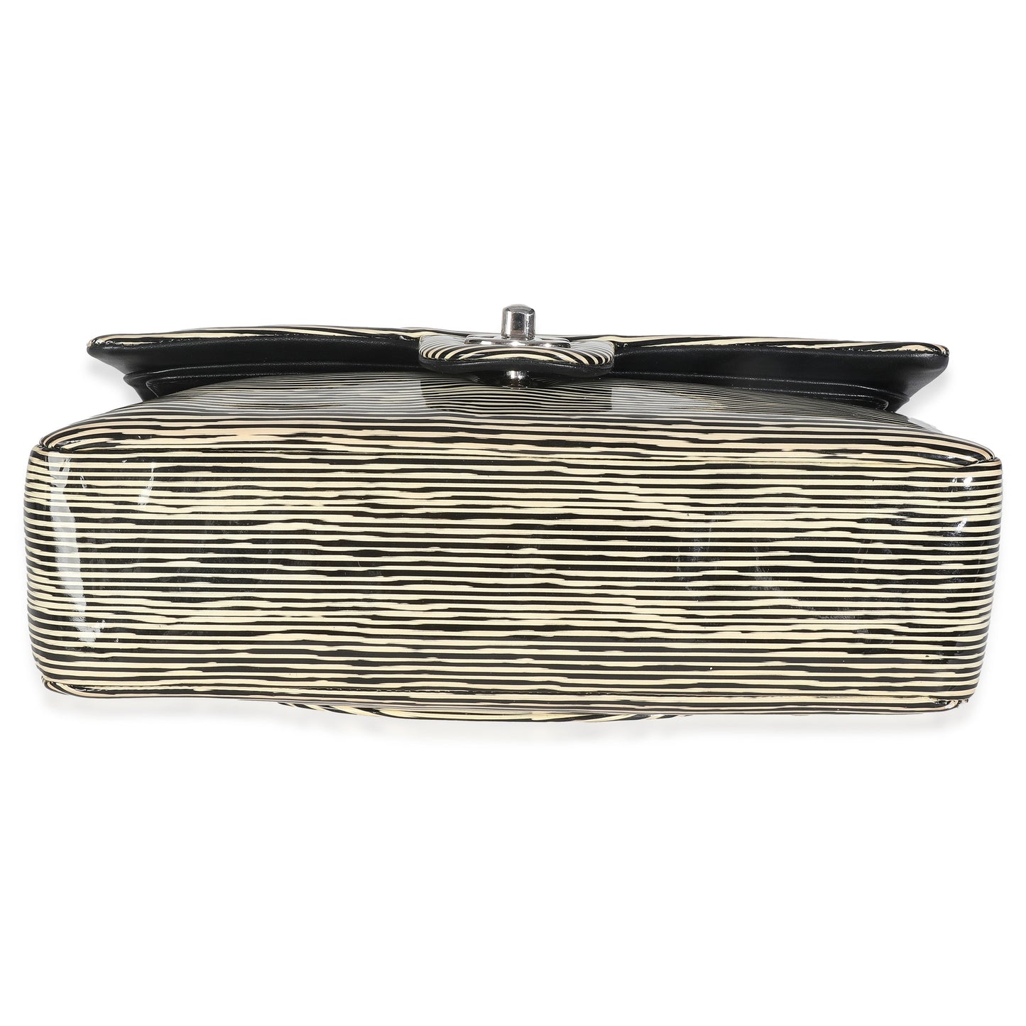 Chanel Black White Striped Patent Medium Classic Double Flap Bag