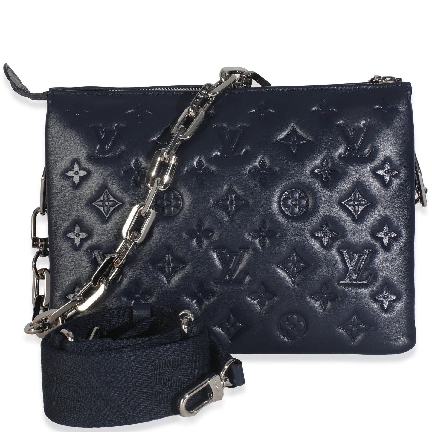 Louis Vuitton Navy Monogram Embossed Lambskin Coussin PM