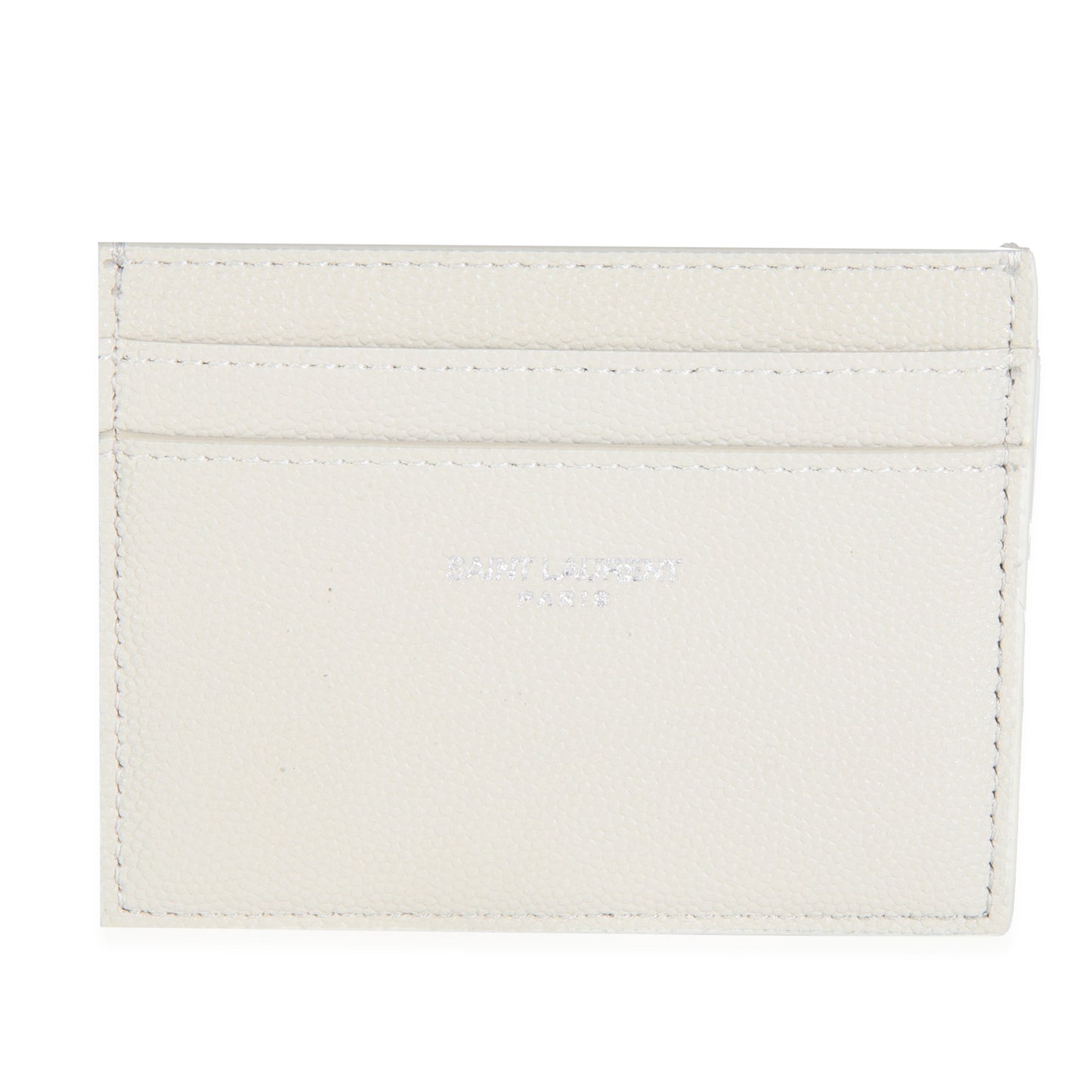 Saint Laurent White Grain De Poudre Credit Card Case