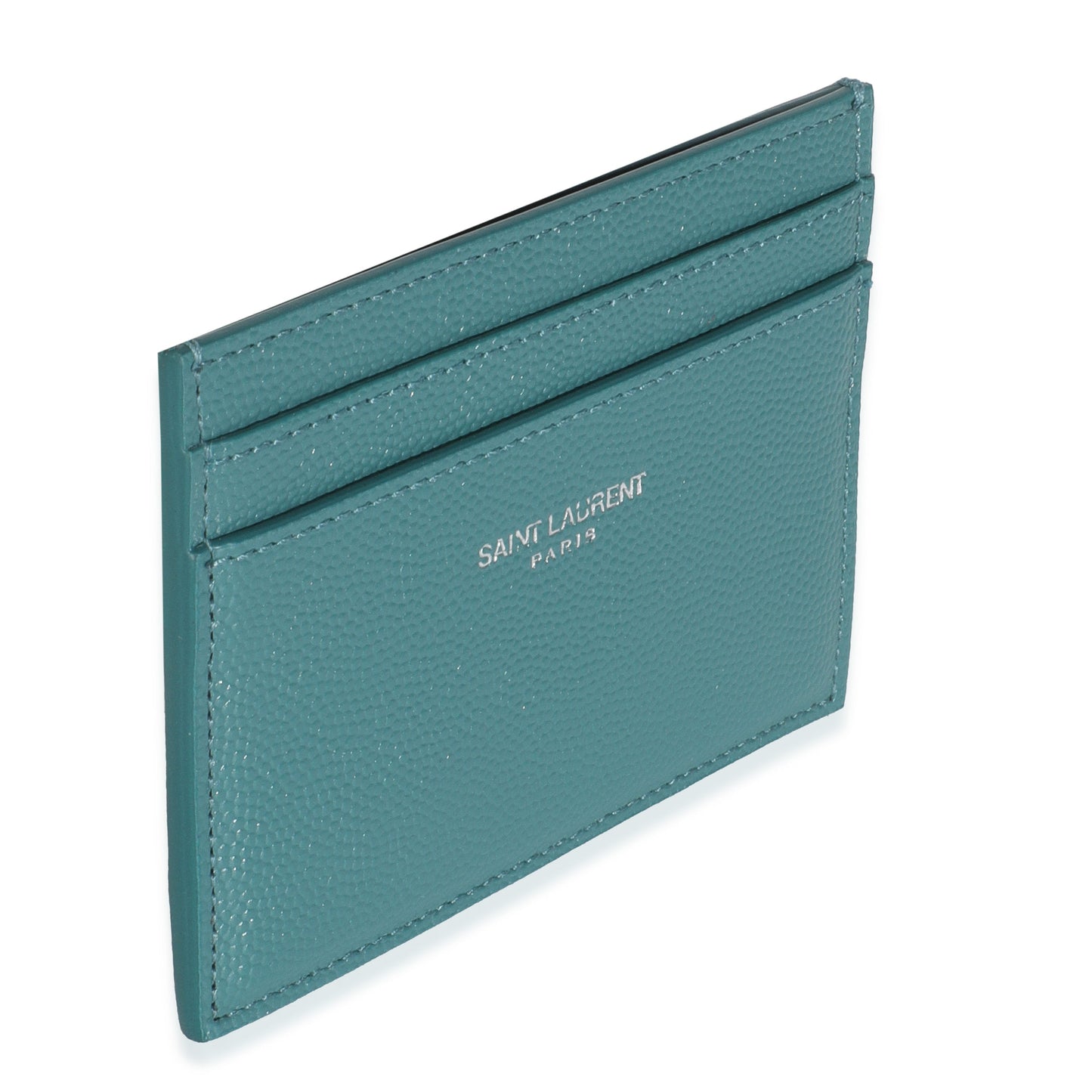 Saint Laurent Turquoise Grain De Poudre Credit Card Case