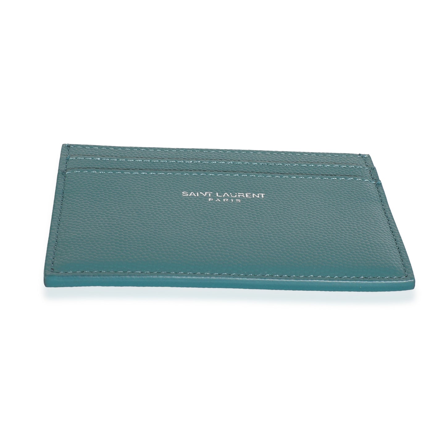 Saint Laurent Turquoise Grain De Poudre Credit Card Case