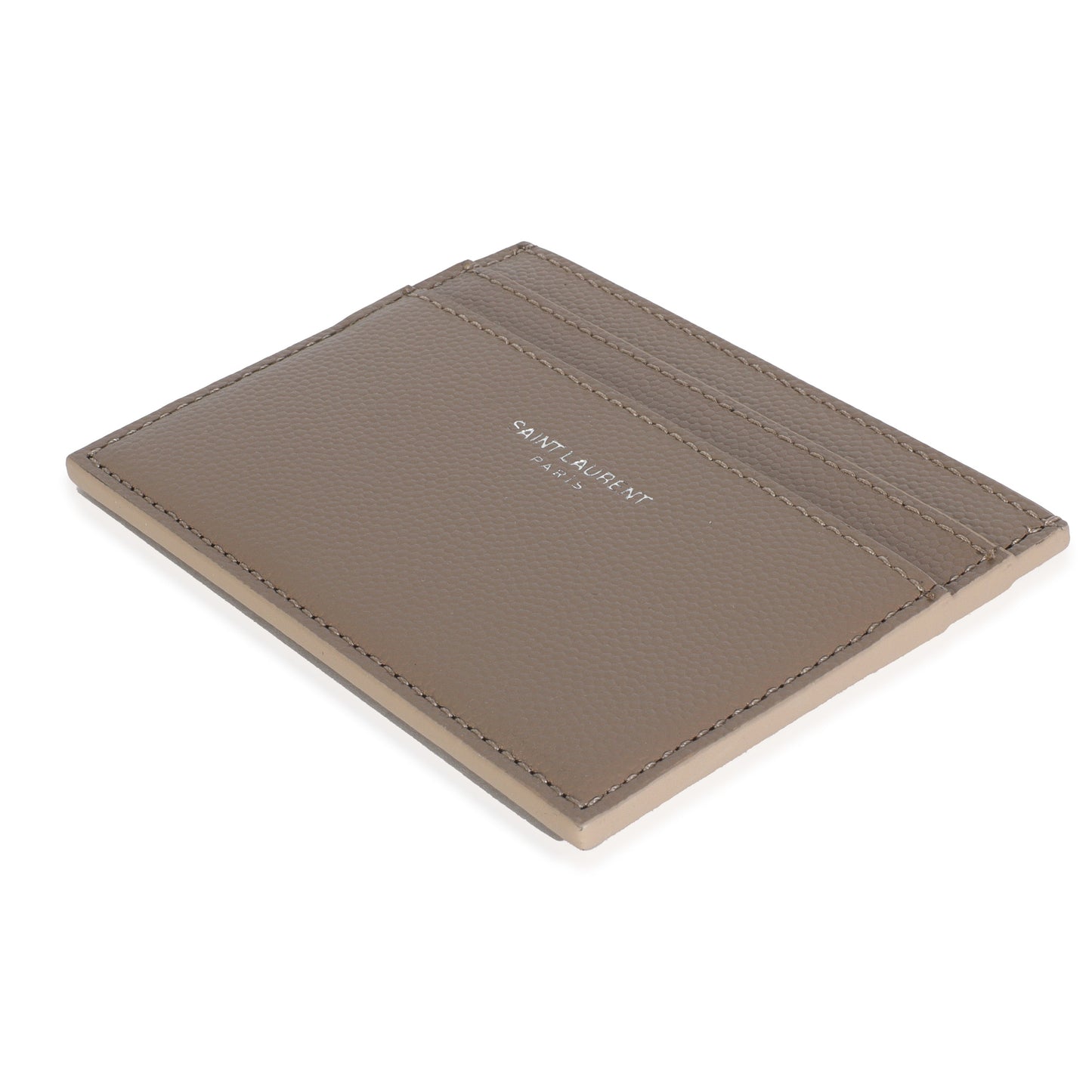 Saint Laurent Taupe Grain De Poudre Credit Card Case