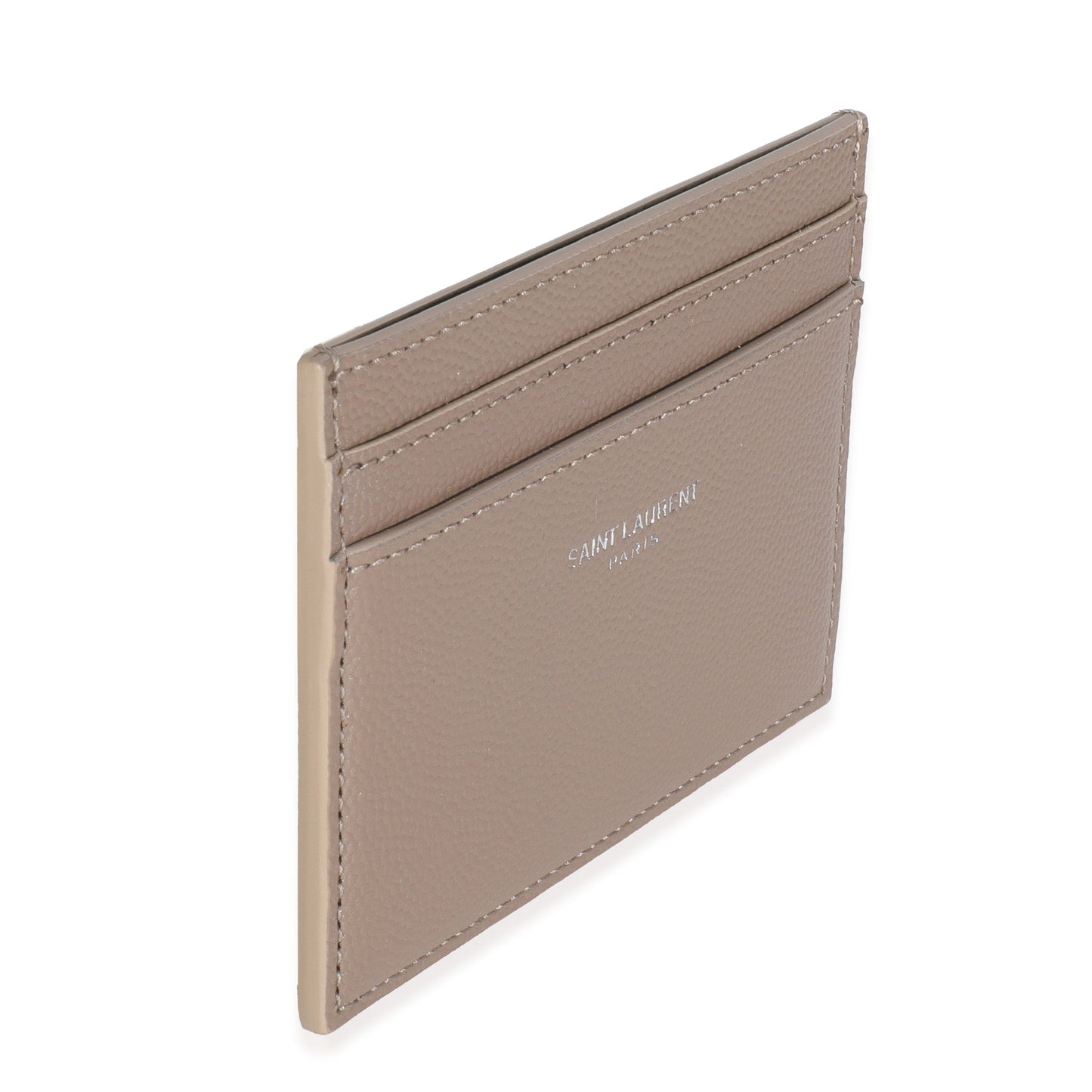 Saint Laurent Taupe Grain De Poudre Credit Card Case