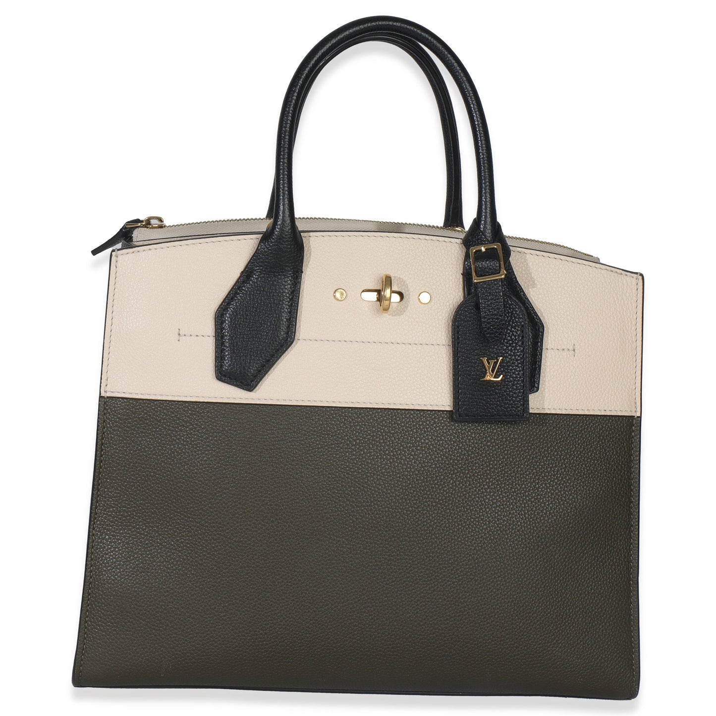 Louis Vuitton Kaki Creme Black Taurillon City Steamer MM