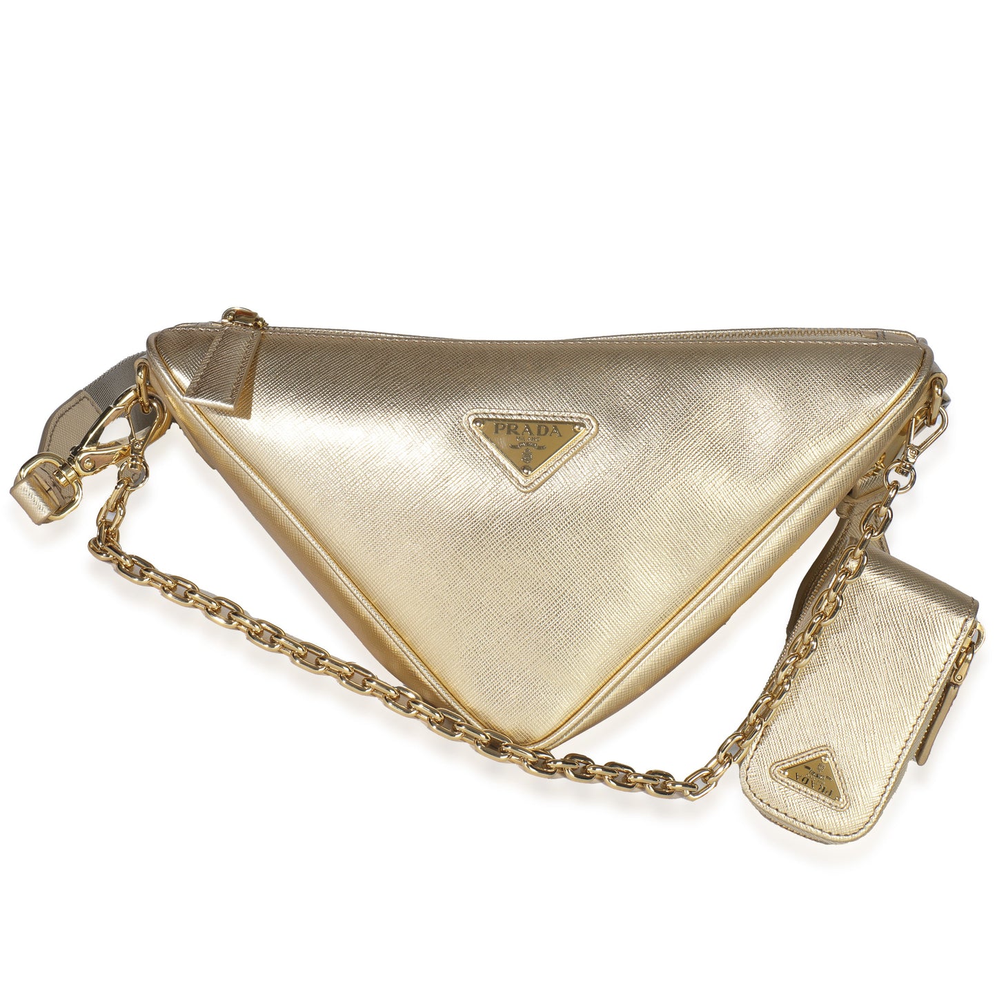 Prada Platino Gold Saffiano Lux Triangle Shoulder Bag