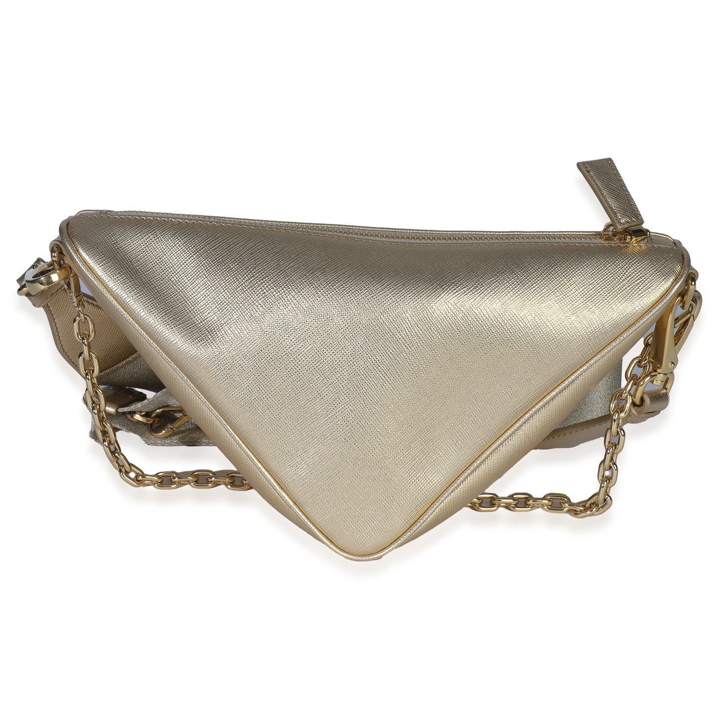 Prada Platino Gold Saffiano Lux Triangle Shoulder Bag