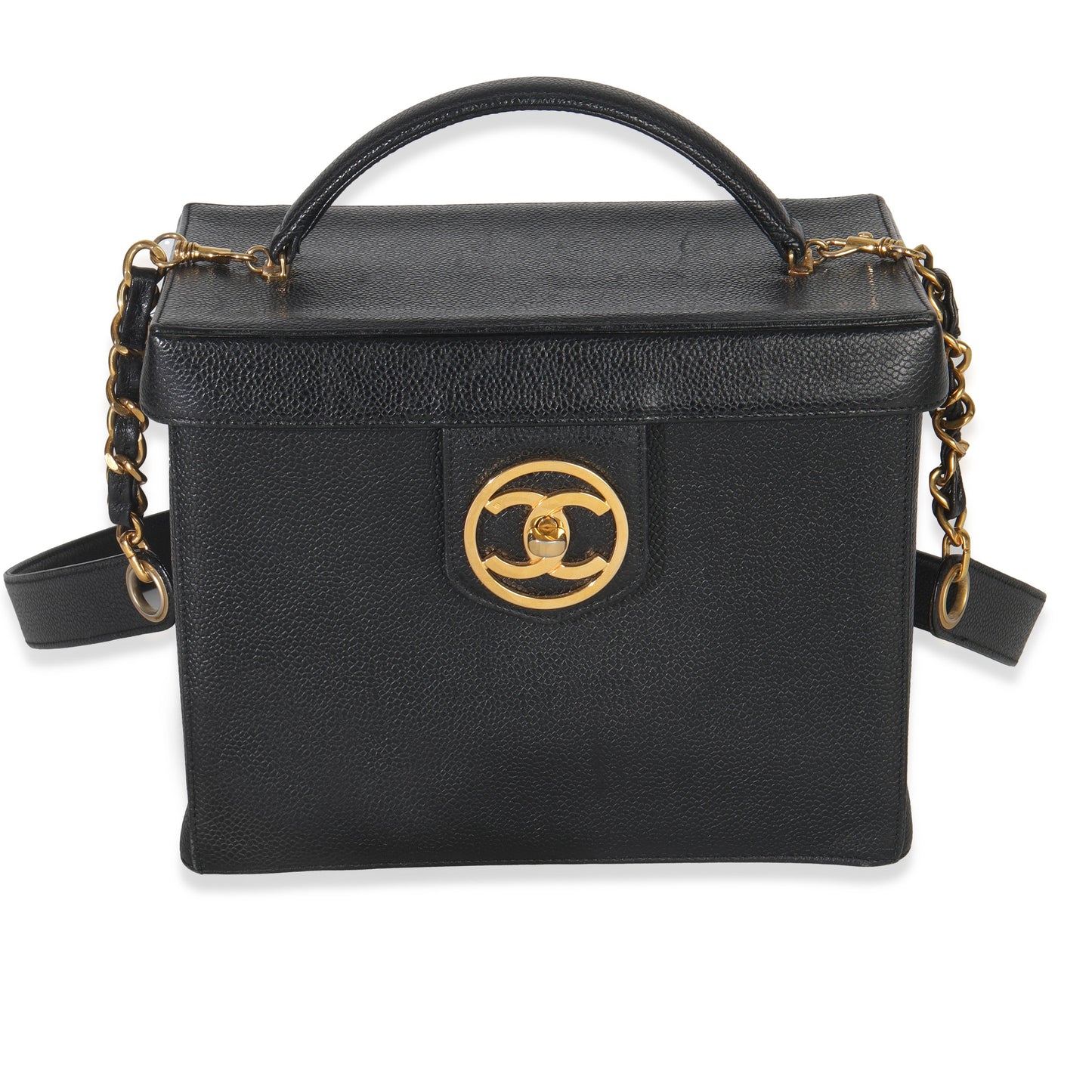 Chanel 24K Vintage Black Caviar Vanity Box Train Case