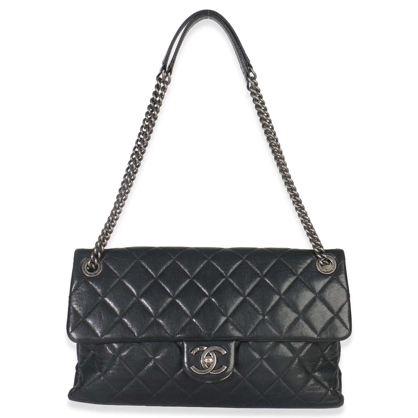 Chanel Black Quilted Calfskin Medium Burgundy Rocks Flap Bag