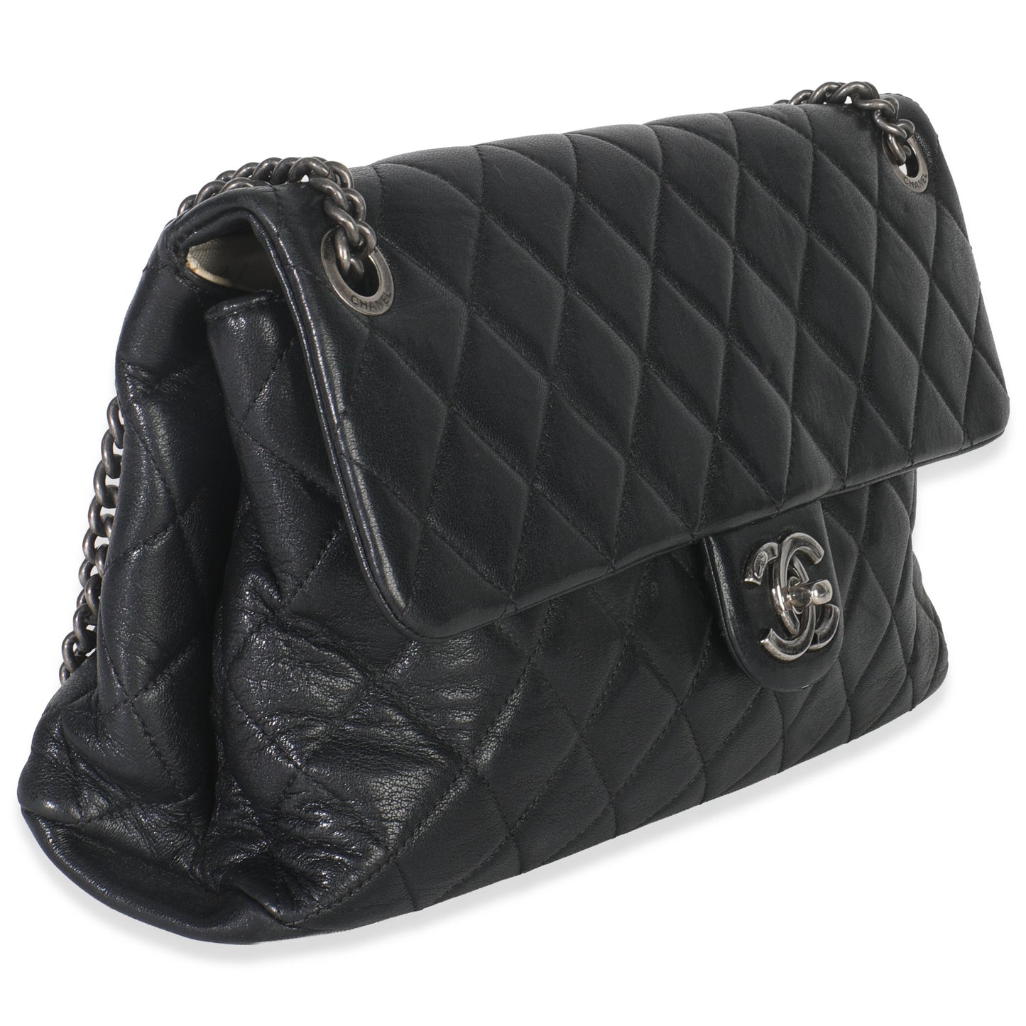 Chanel Black Quilted Calfskin Medium Burgundy Rocks Flap Bag