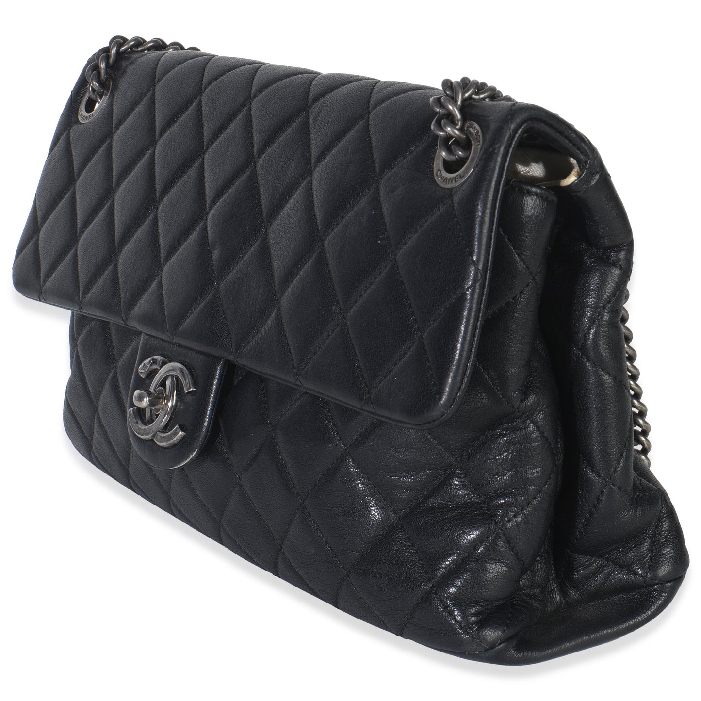 Chanel Black Quilted Calfskin Medium Burgundy Rocks Flap Bag